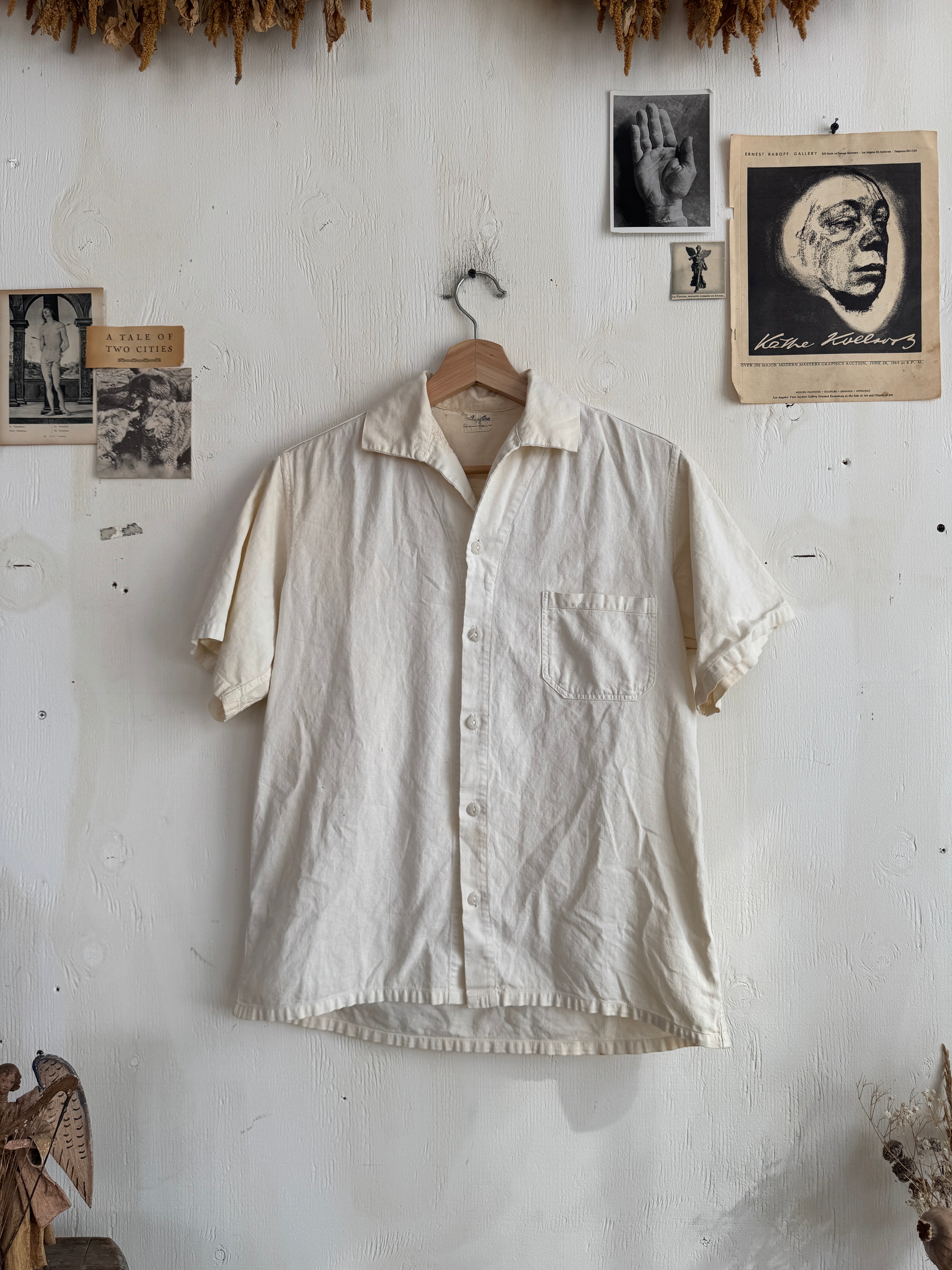 1940s Repaired White Button Up Shirt (Boxy M)