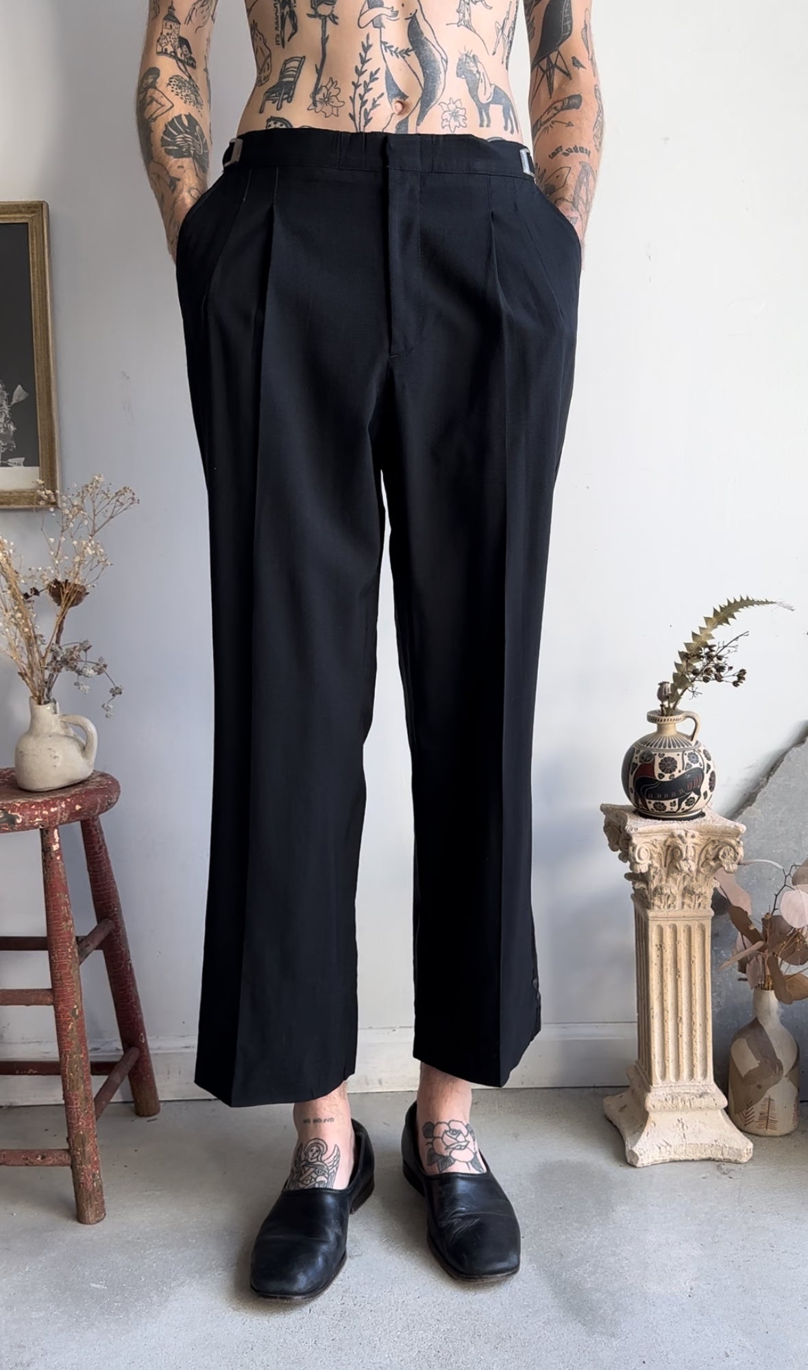 1980s Waist-Clasp Tuxedo Trousers (33 x 30)