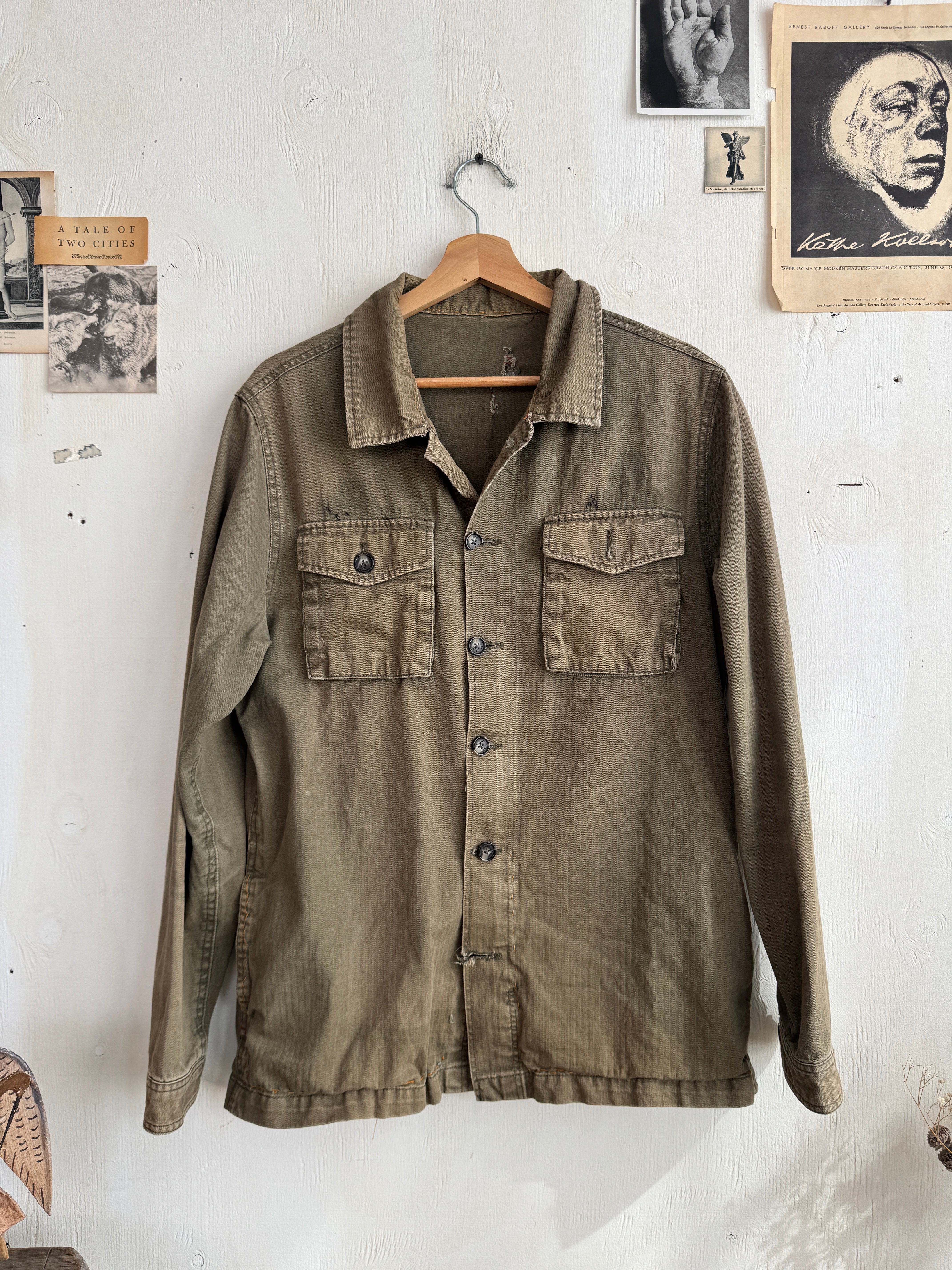 1970s Military Over-Shirt With Handmade Side Pockets (L)