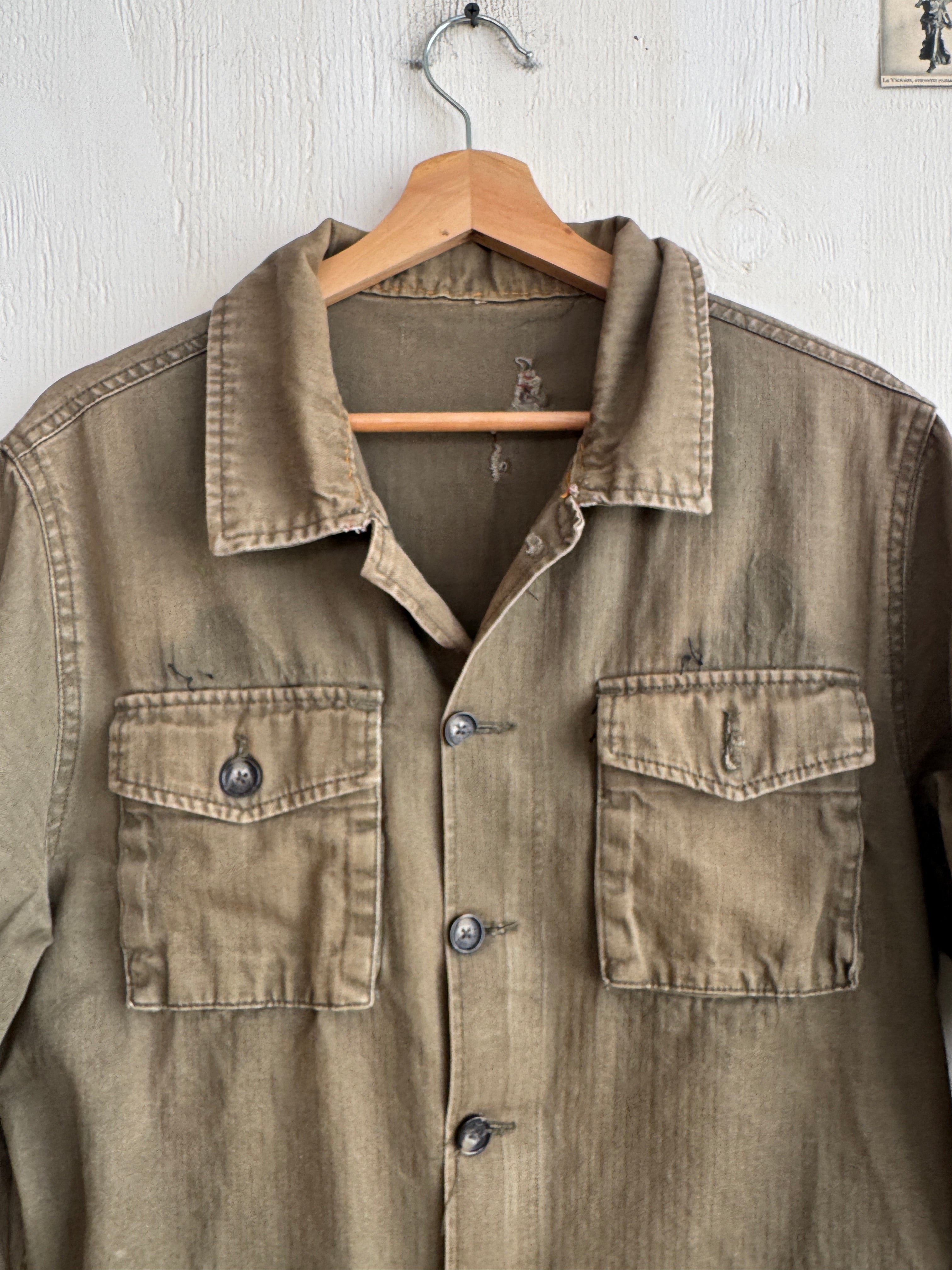 1970s Military Over-Shirt With Handmade Side Pockets (L)