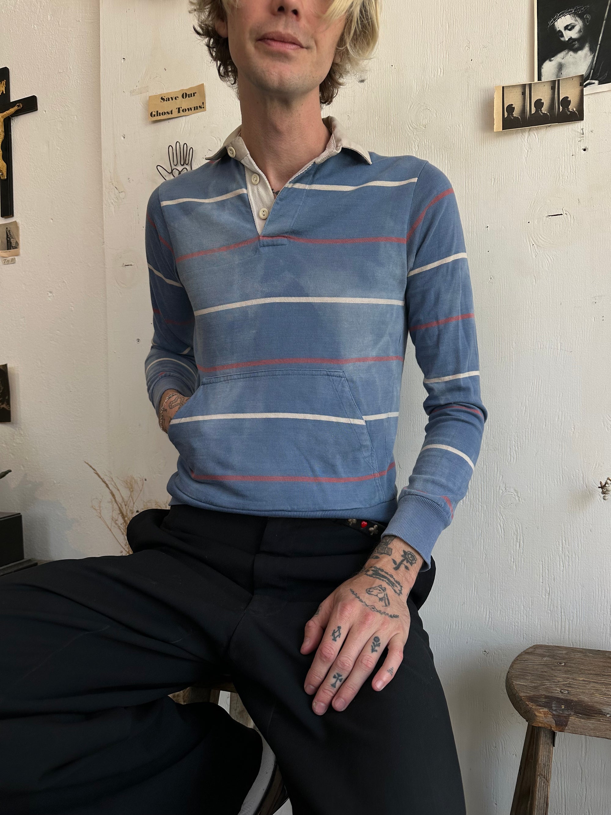 1960s Sunfaded Rugby Pocket Long Sleeve