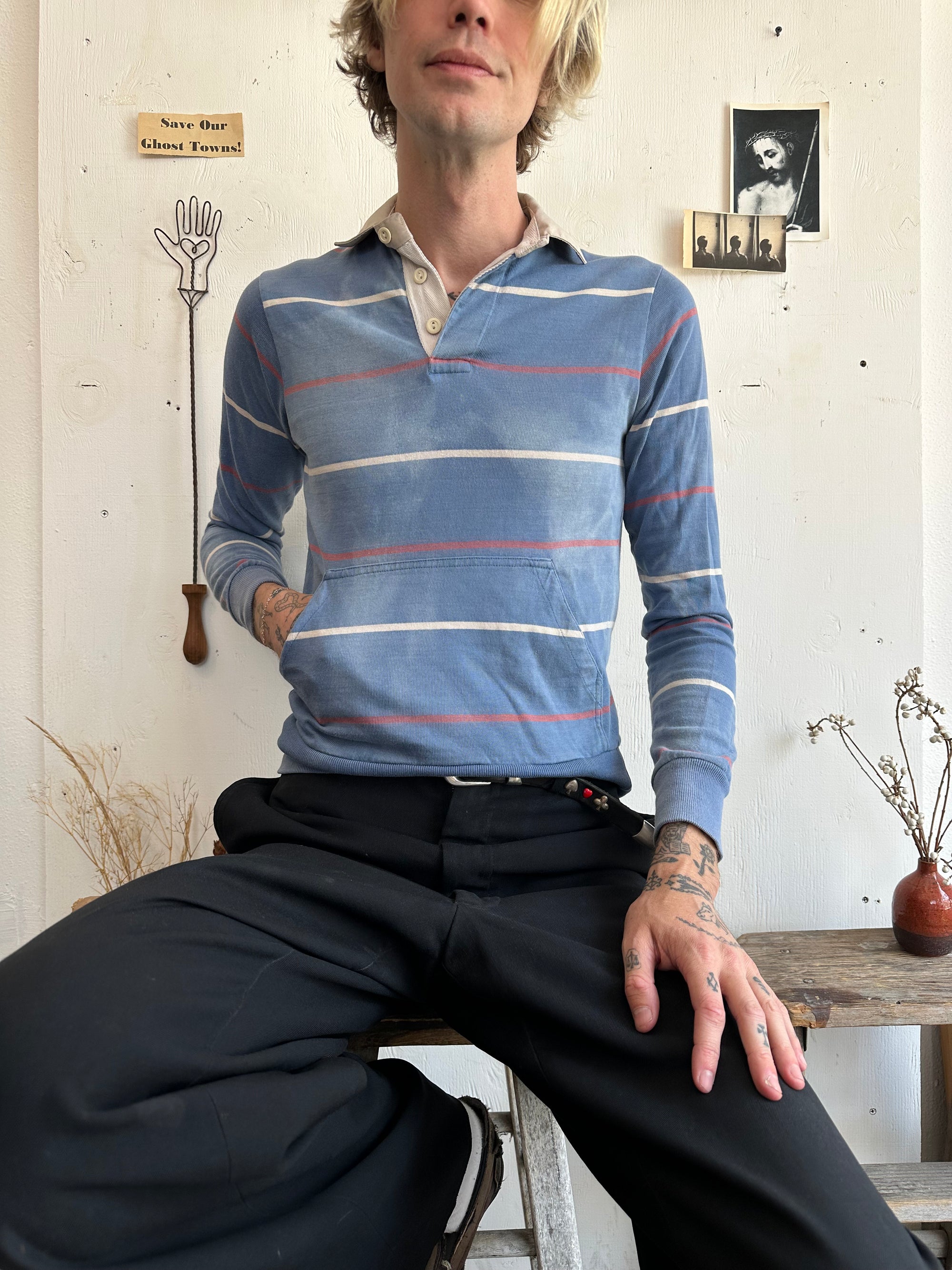 1960s Sunfaded Rugby Pocket Long Sleeve