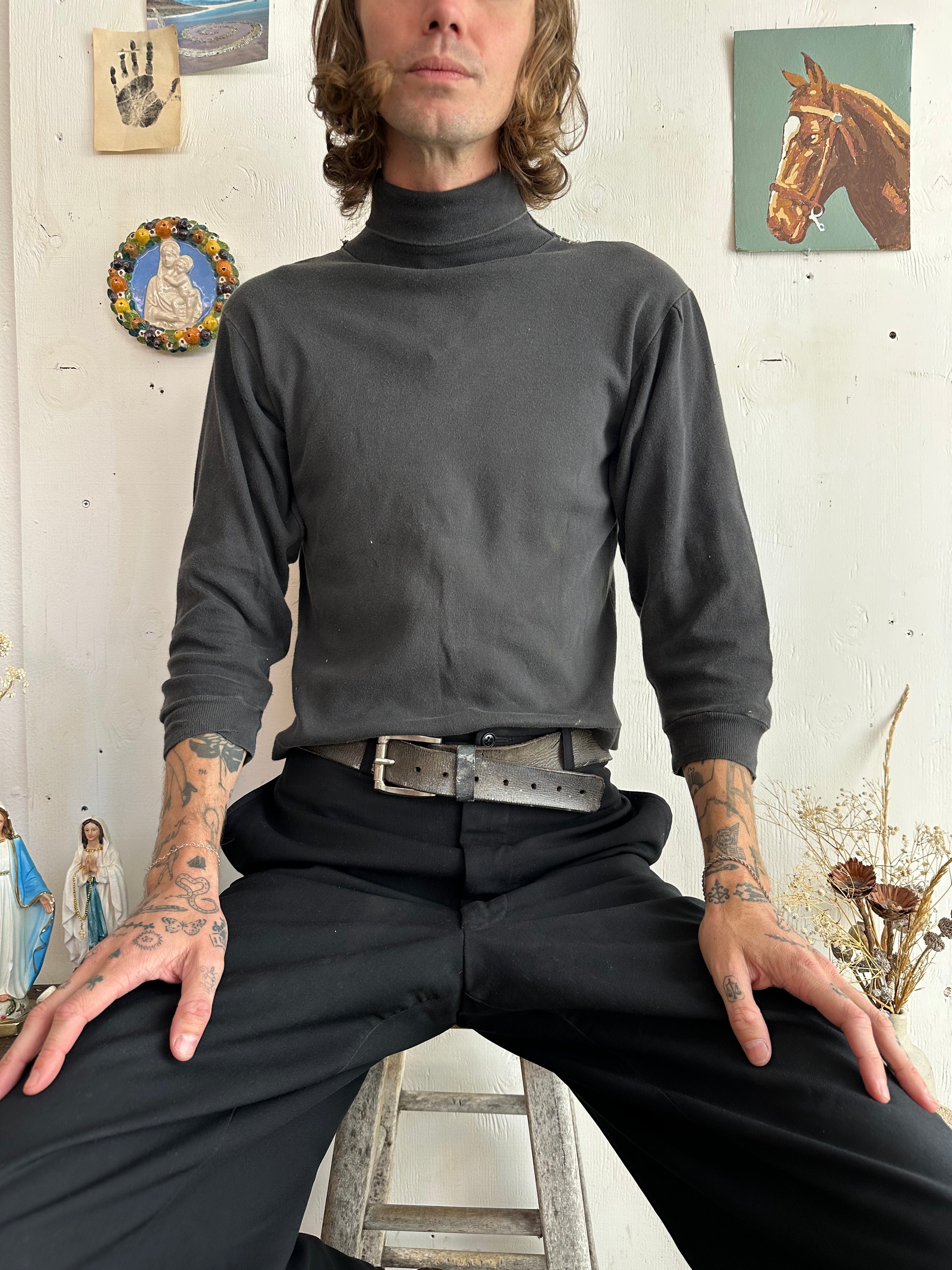 1970s Faded Black Turtleneck W/ Hand Repairs (M)
