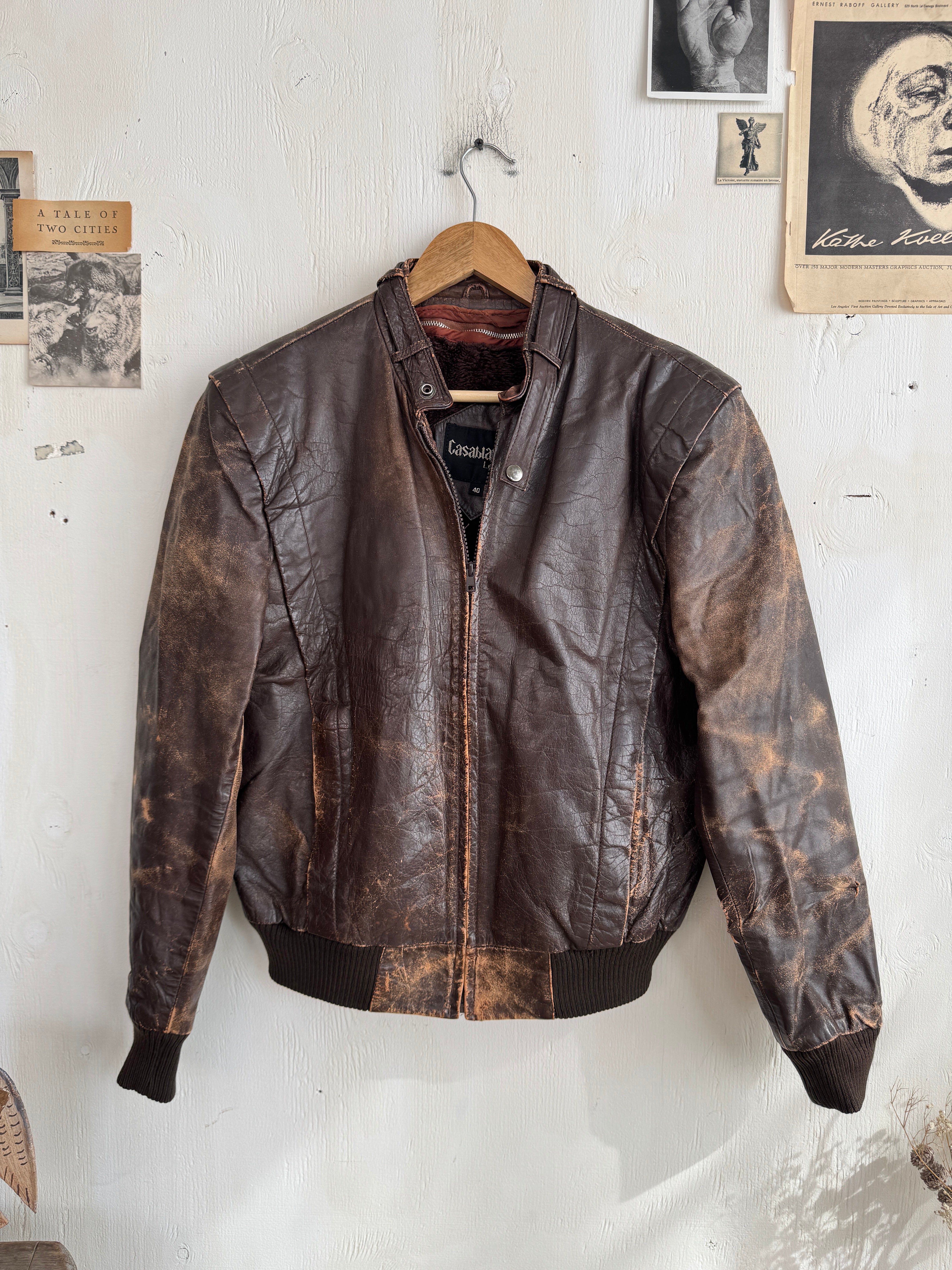 1970s Brown Leather Pilot Bomber Jacket With Removable Lining (S/M)