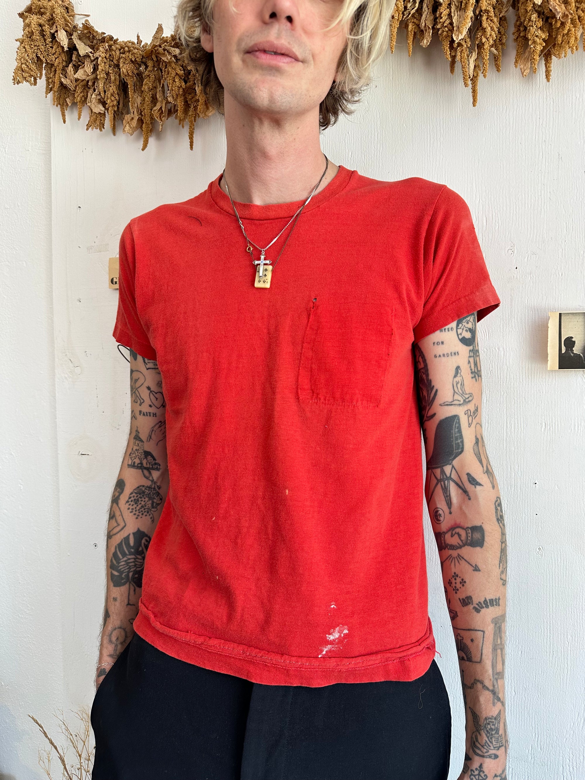 1970s Sunfaded Removed Pocket Red T-Shirt
