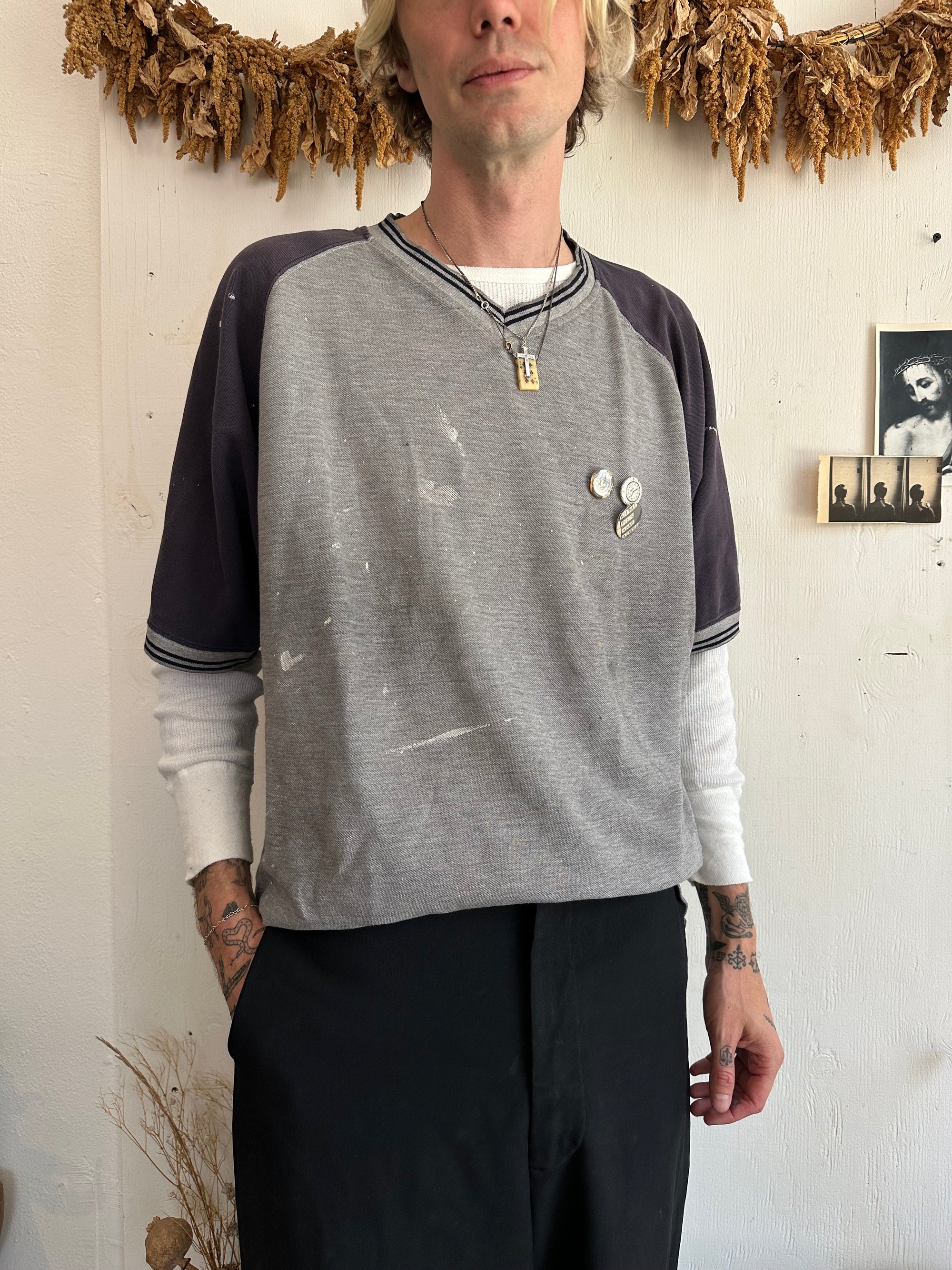 1990s Well Worn Oversized Athletic Tee W/ Pins