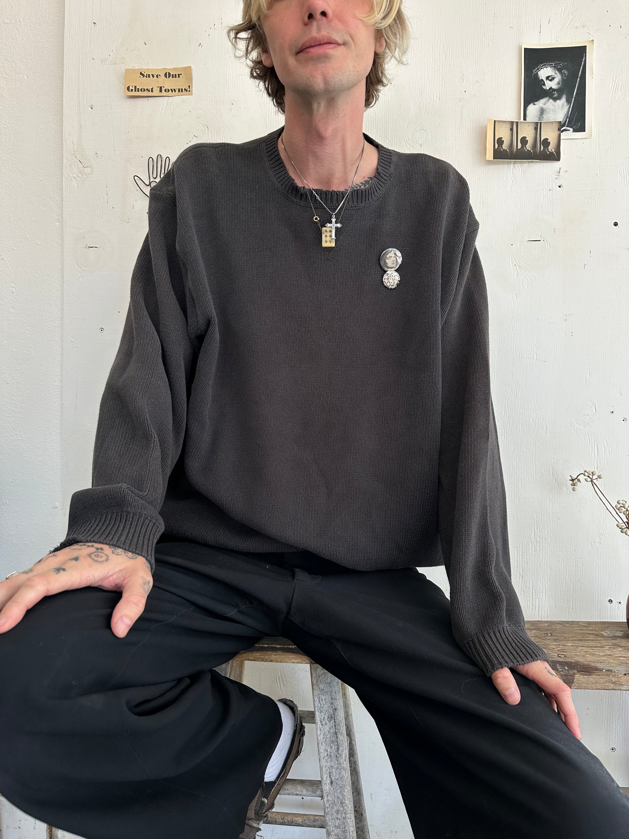 1990s Faded Black Knit W/ Pins