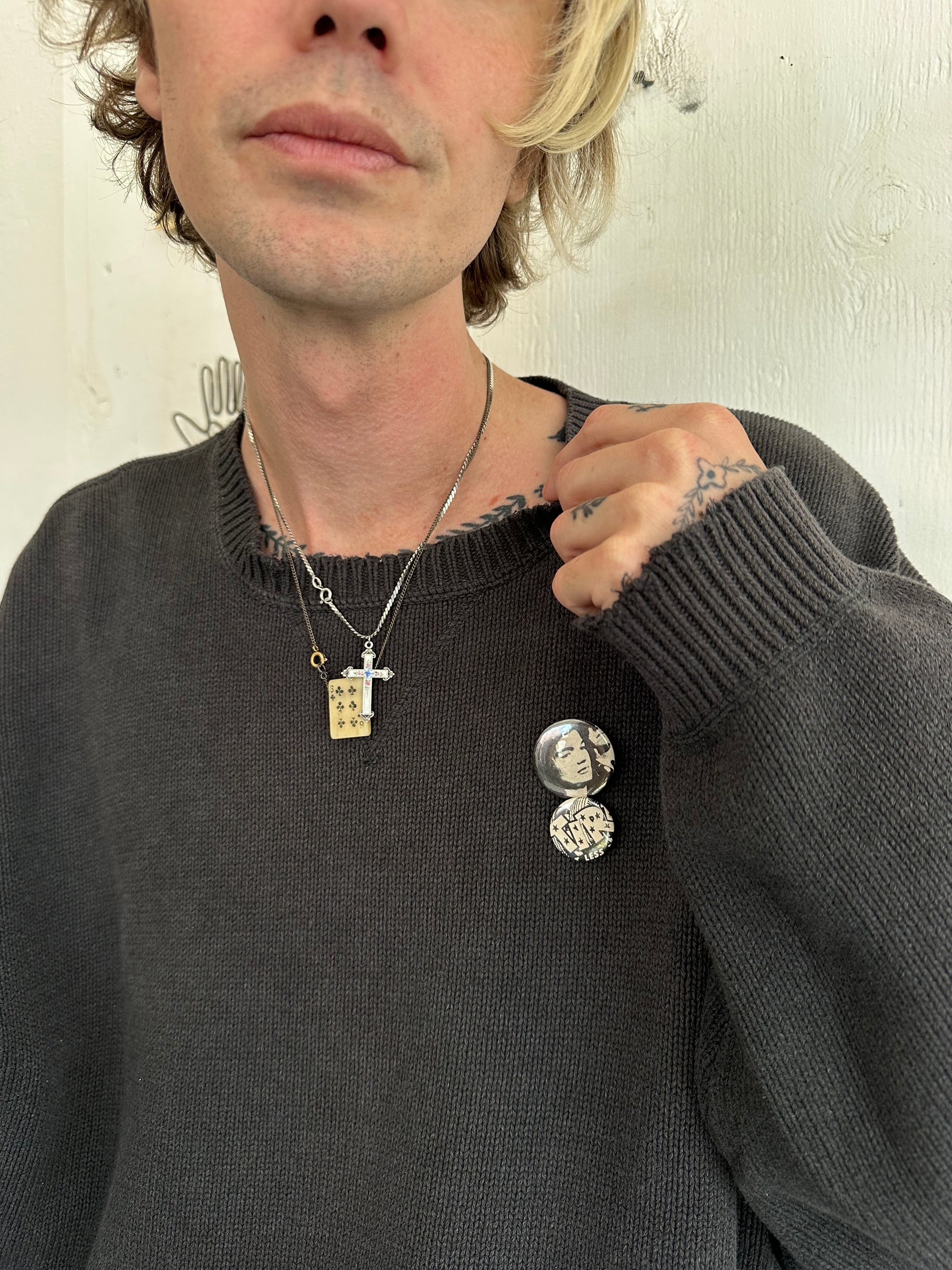 1990s Faded Black Knit W/ Pins