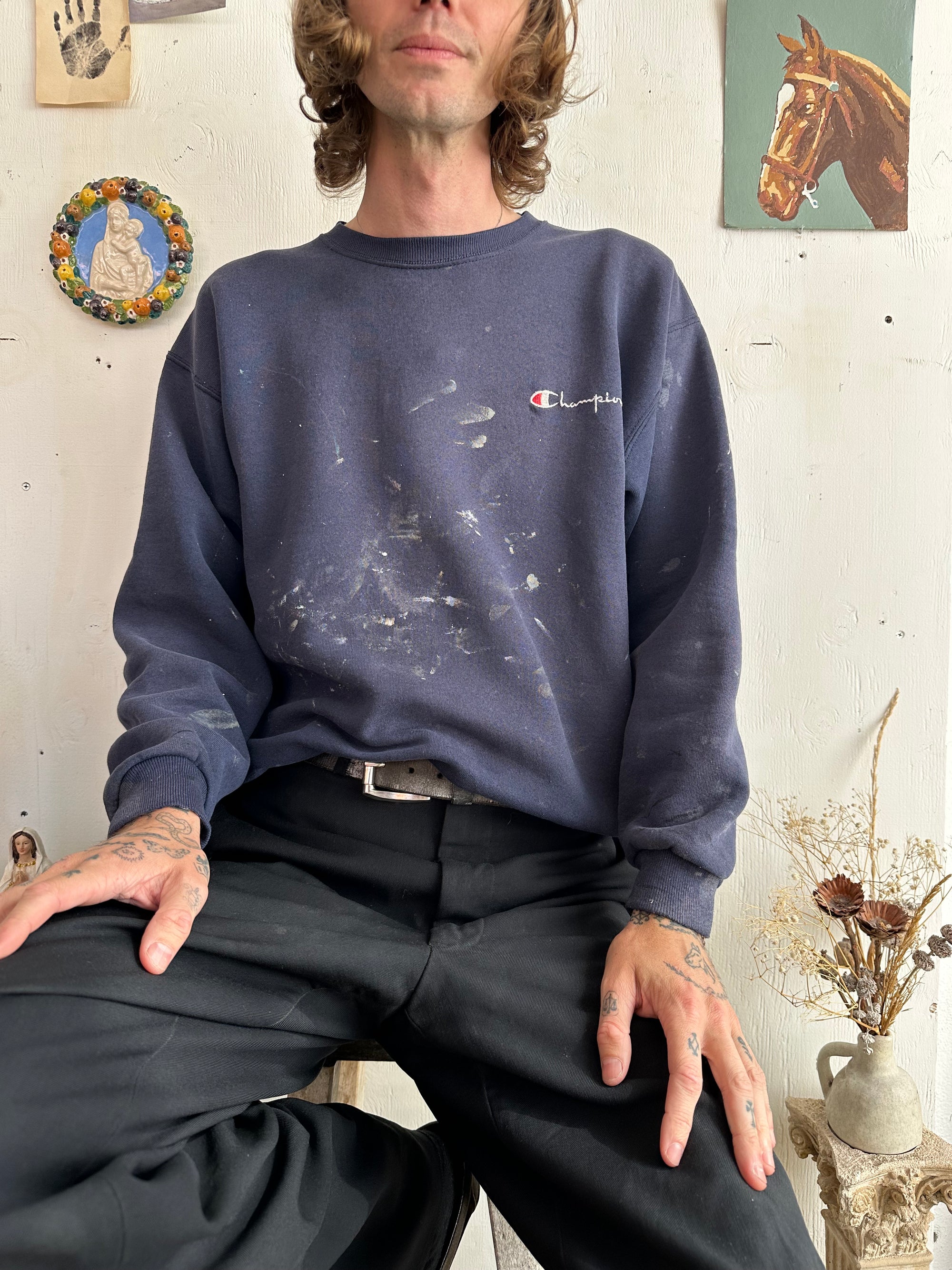 1990s Paint Stained Champion Sweatshirt (Boxy L)