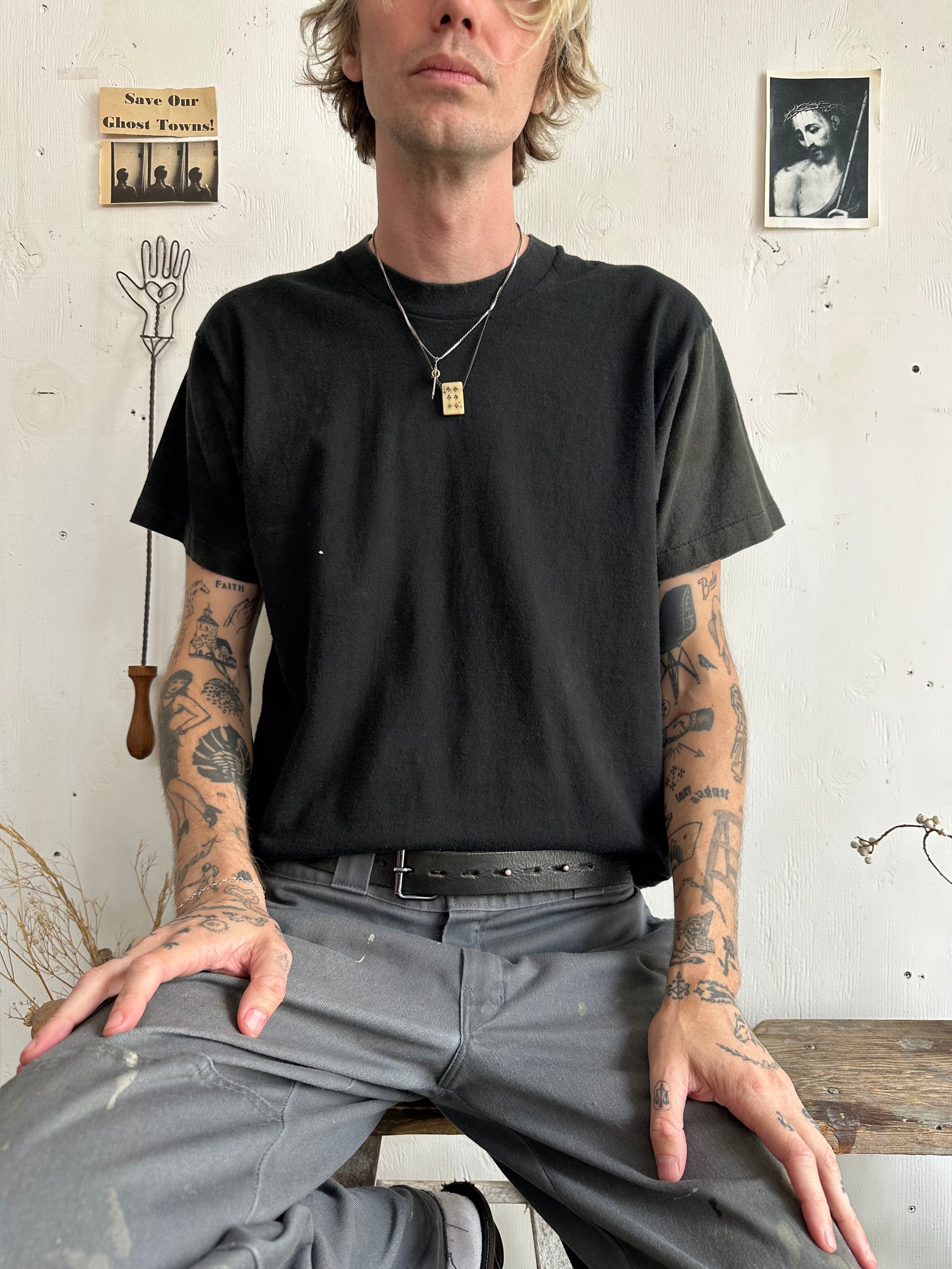 1970s Faded Black Mismatched Sleeve Tee