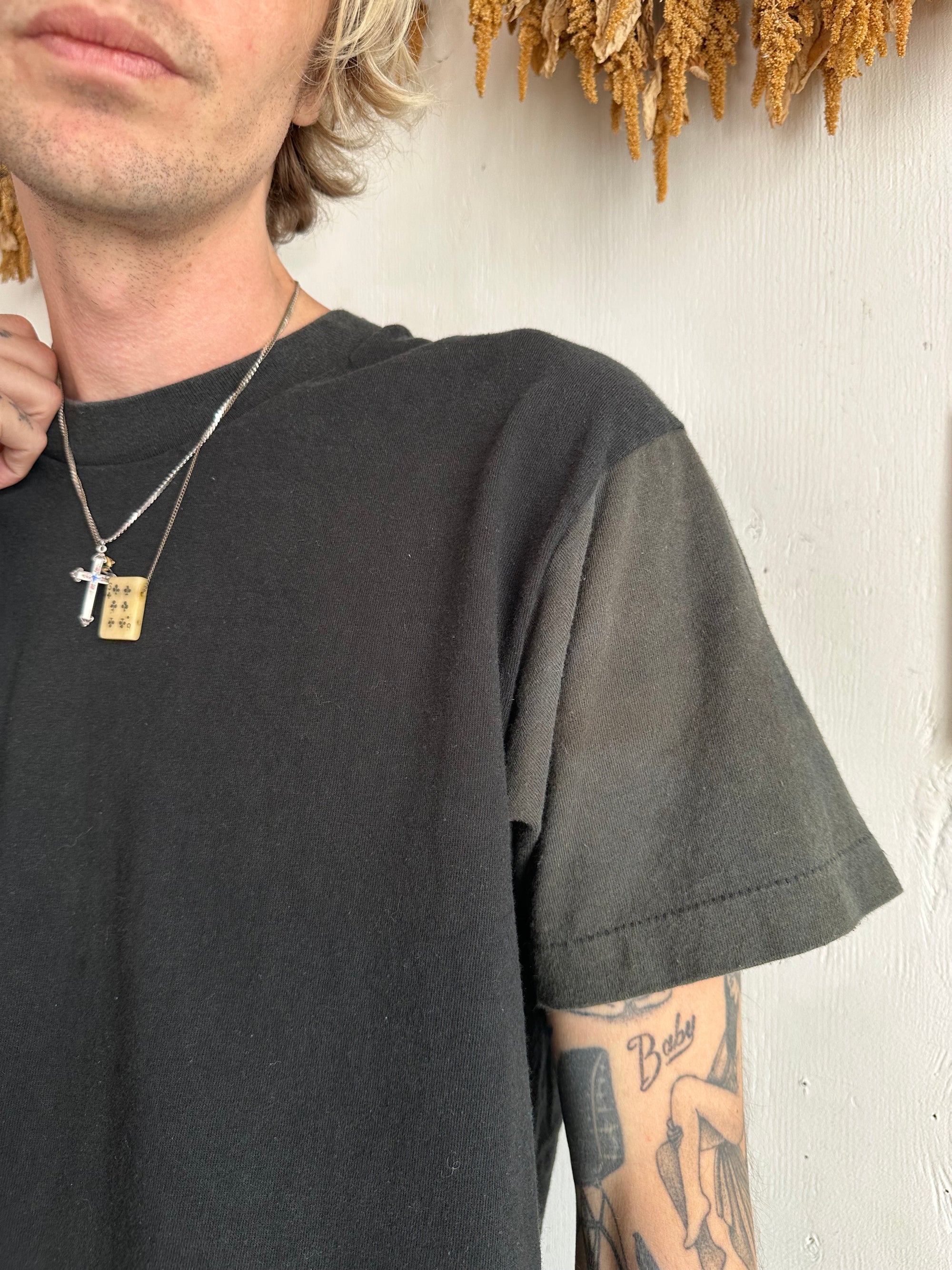 1970s Faded Black Mismatched Sleeve Tee