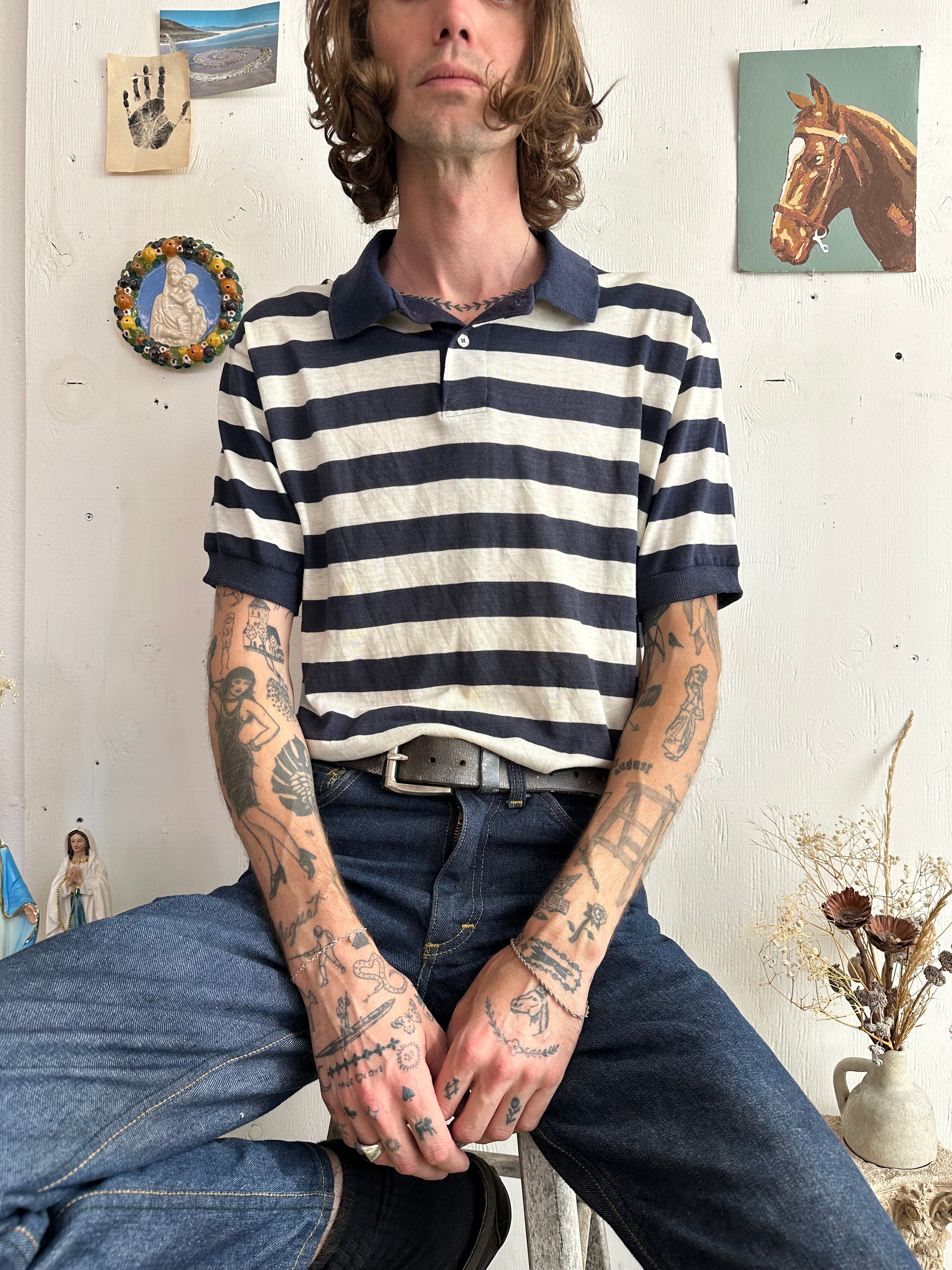 1970s Paper Thin Striped Polo (L)
