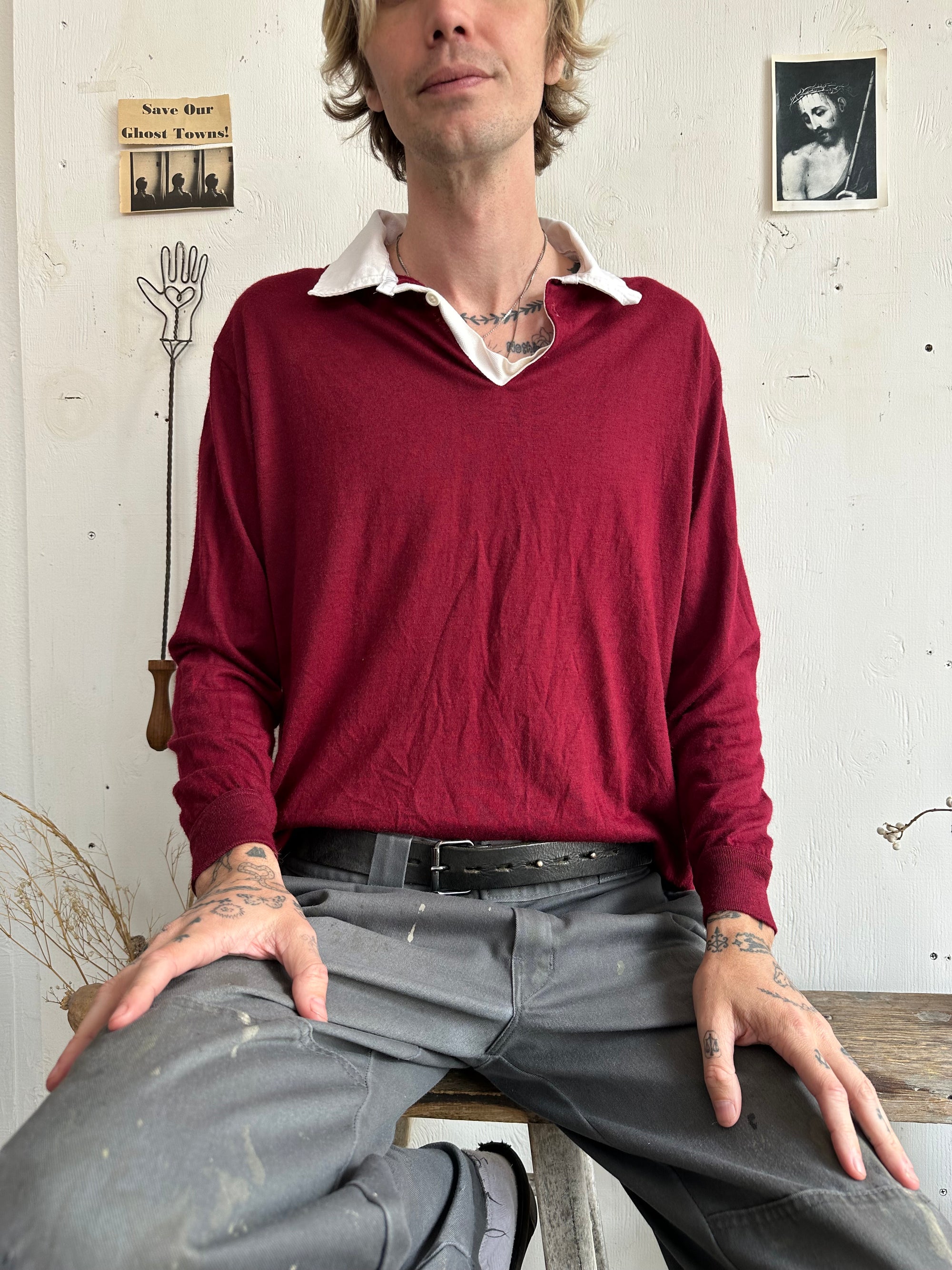 1980s Red Long Sleeve Polo