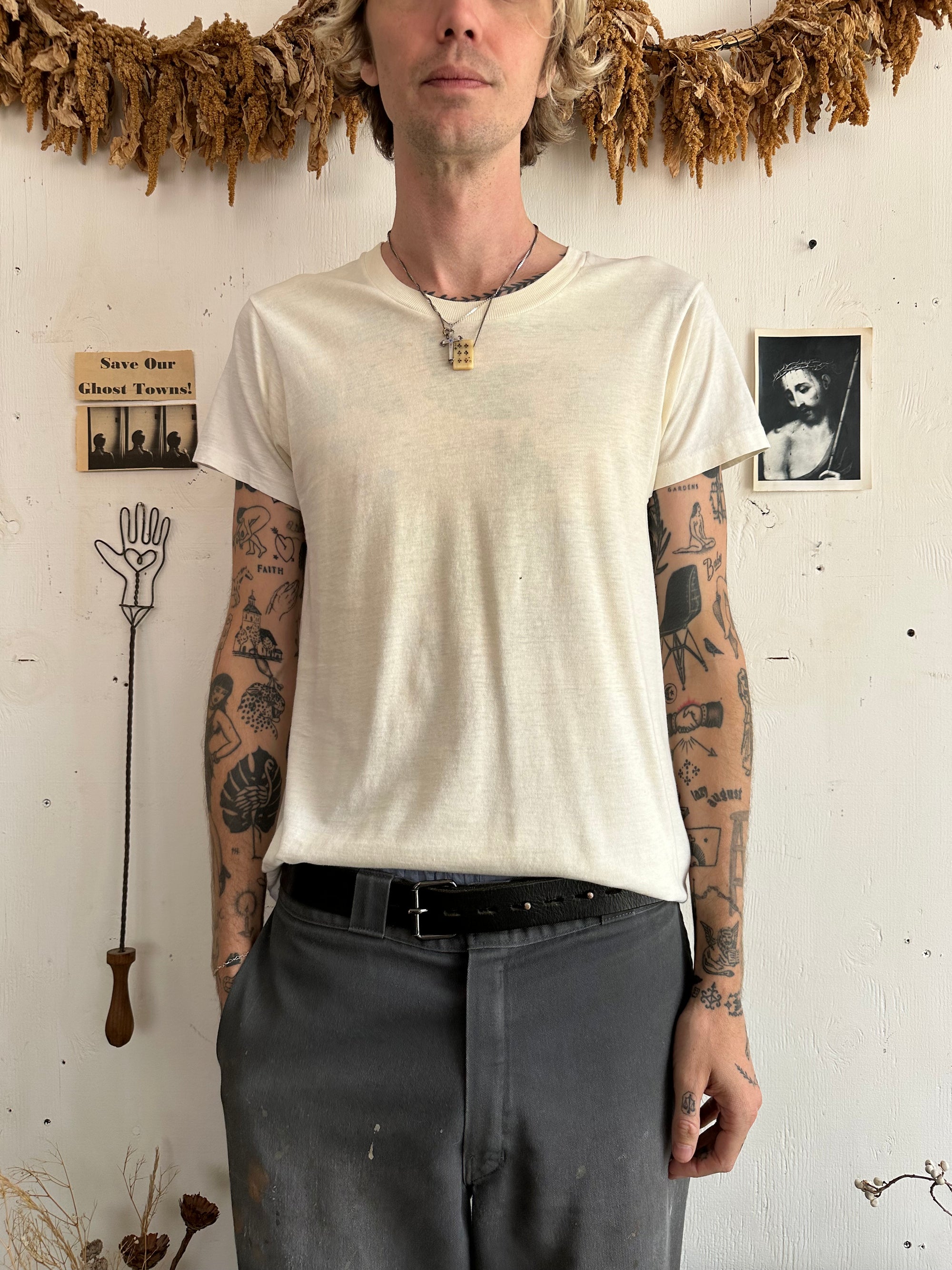1970s Well Worn White Blank