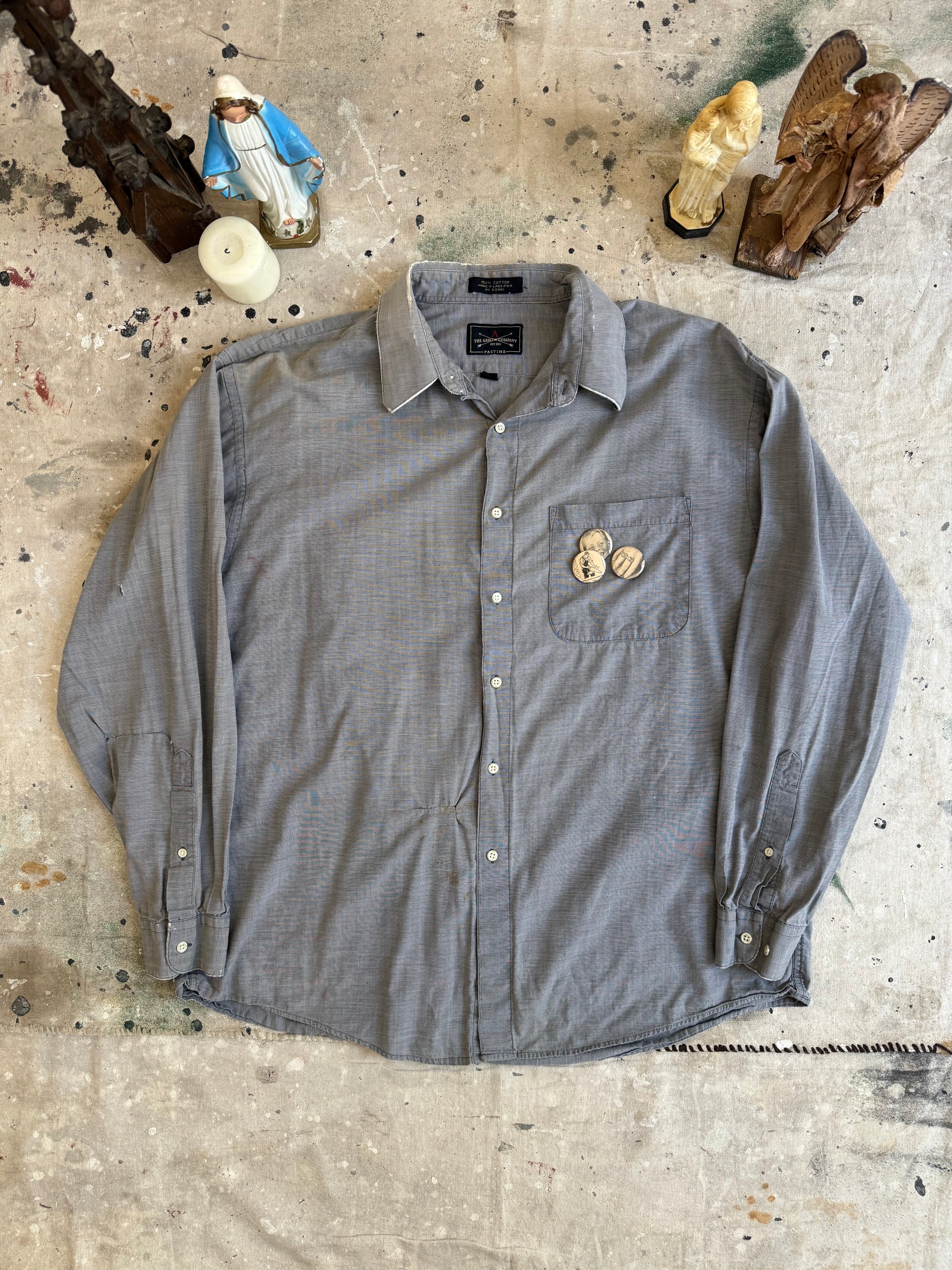 1970s Well Worn Grey Shirt W/ Buttons