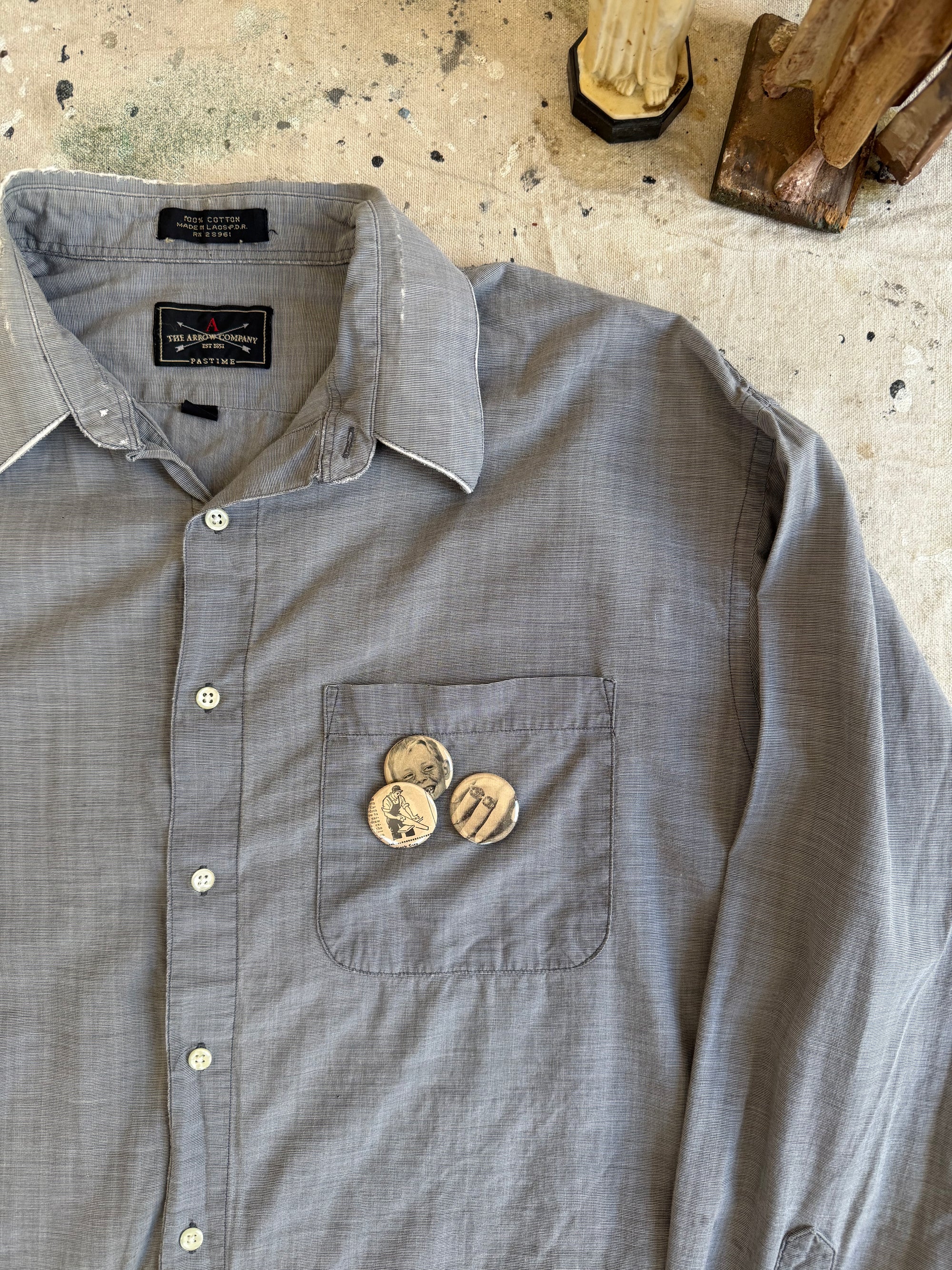 1970s Well Worn Grey Shirt W/ Buttons