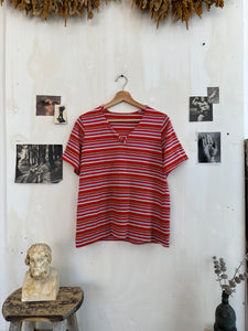 1990s Red Striped Henley Shirt (S/M)