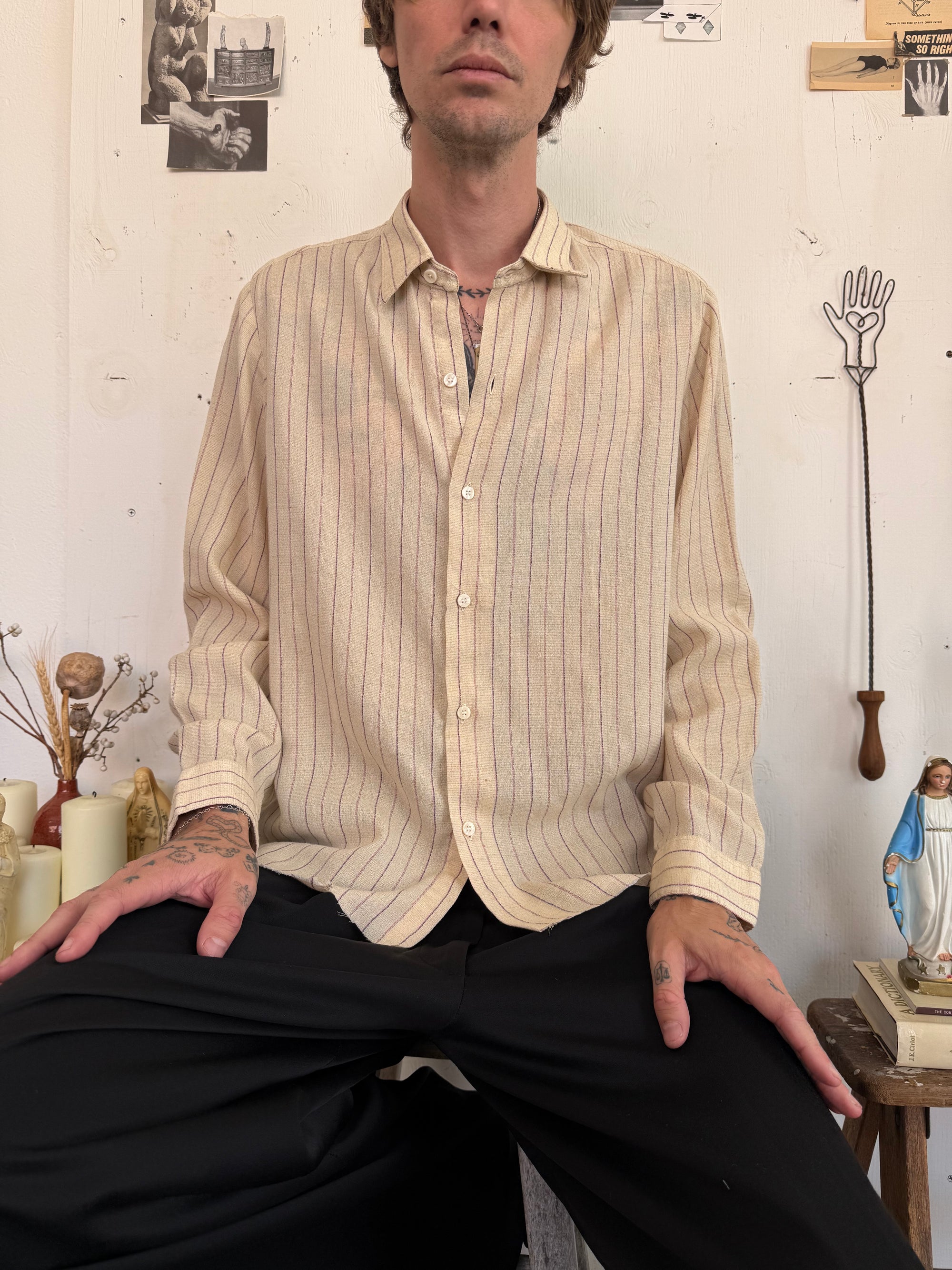 1980s Gauzy Striped Button Up