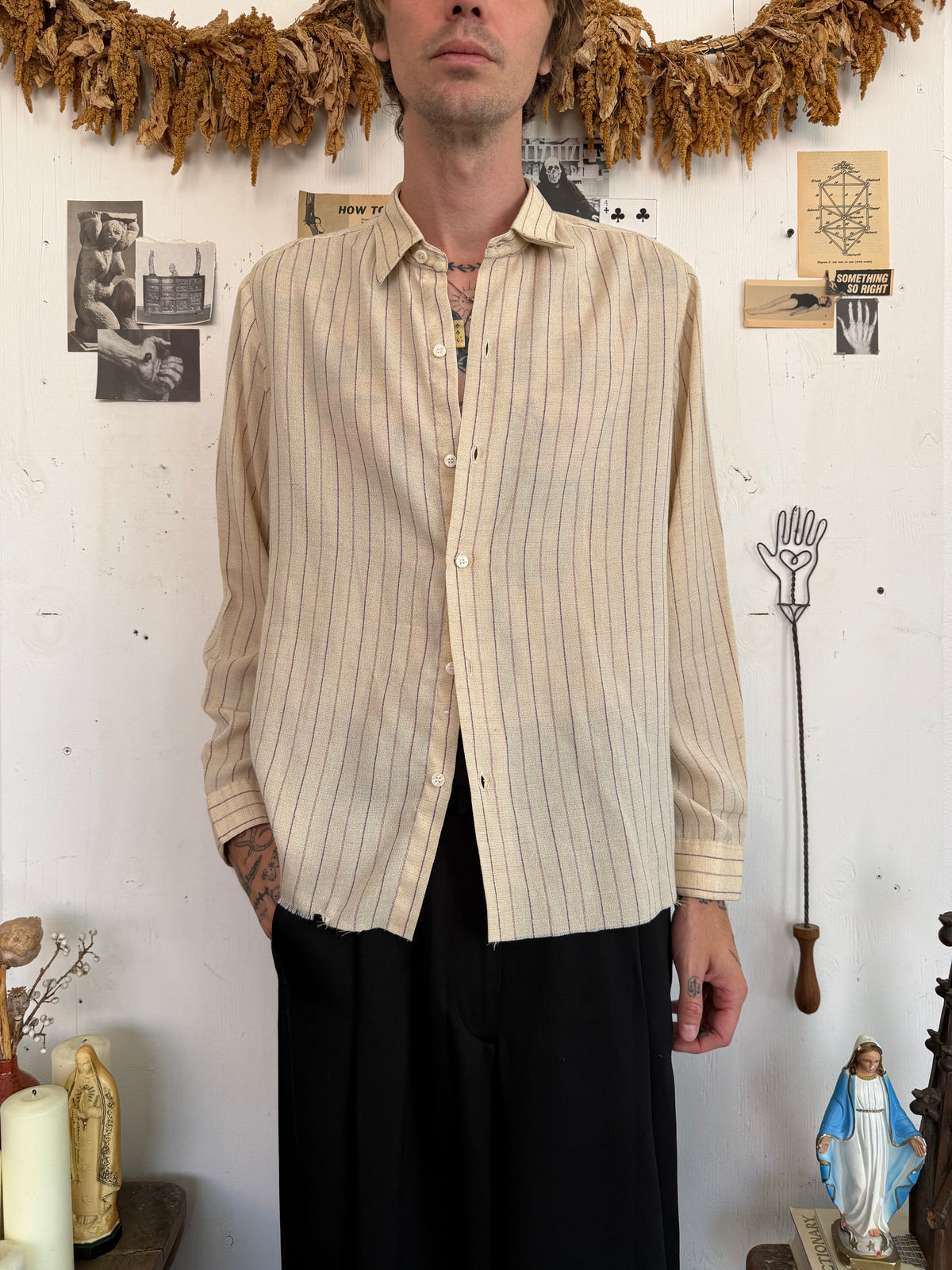 1980s Gauzy Striped Button Up