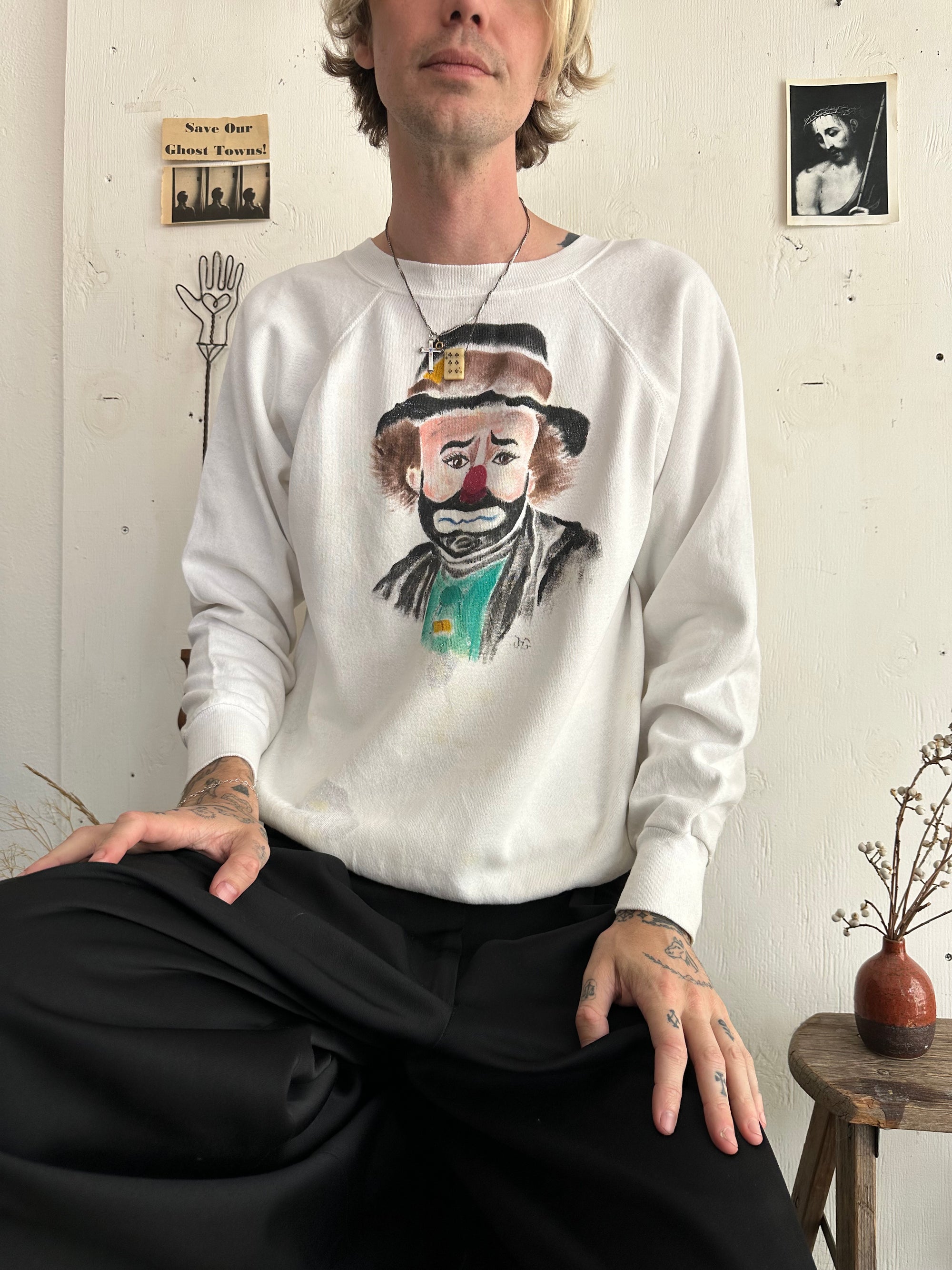 1980s Hand Painted Clown Portrait Sweatshirt