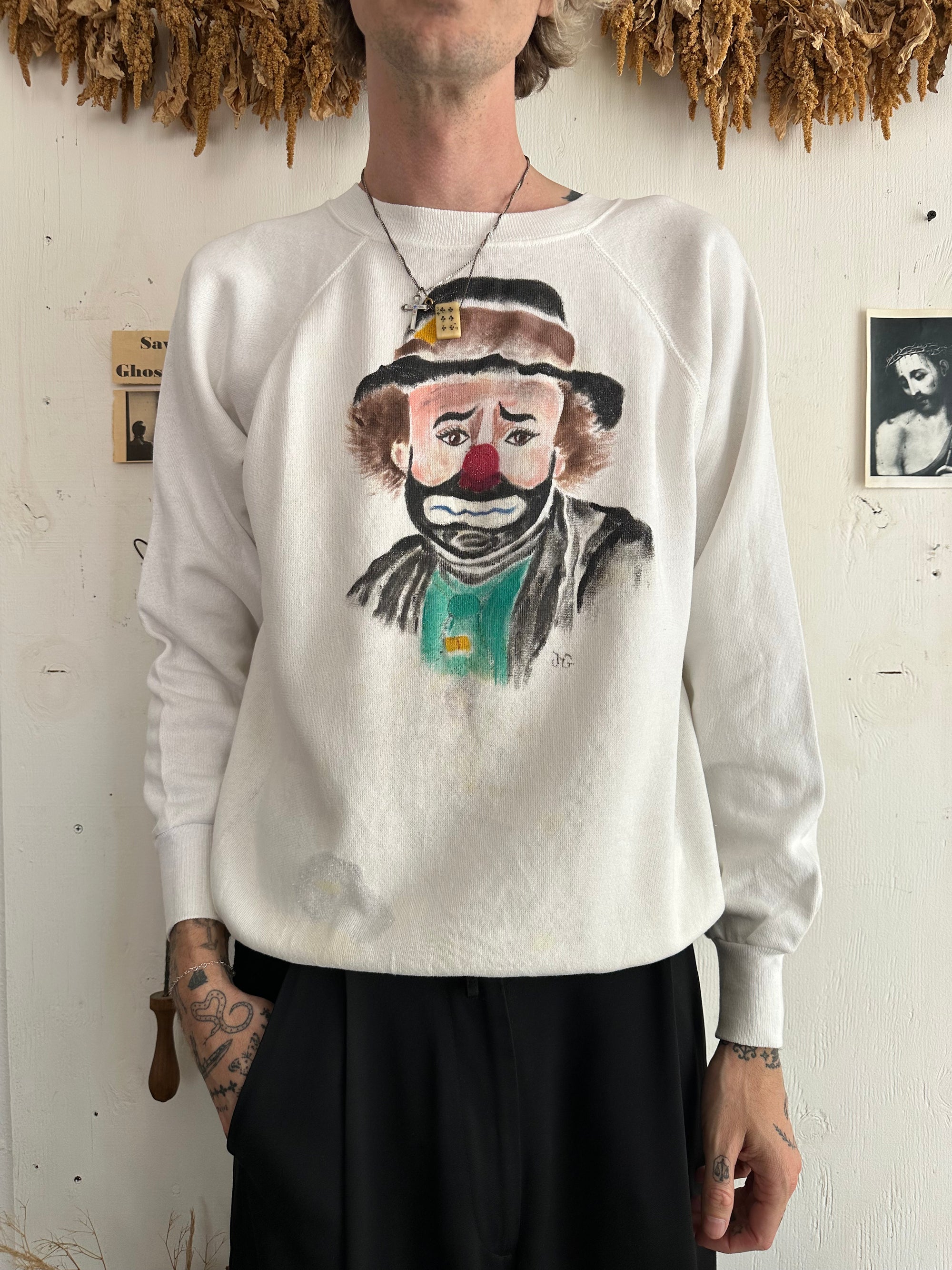1980s Hand Painted Clown Portrait Sweatshirt