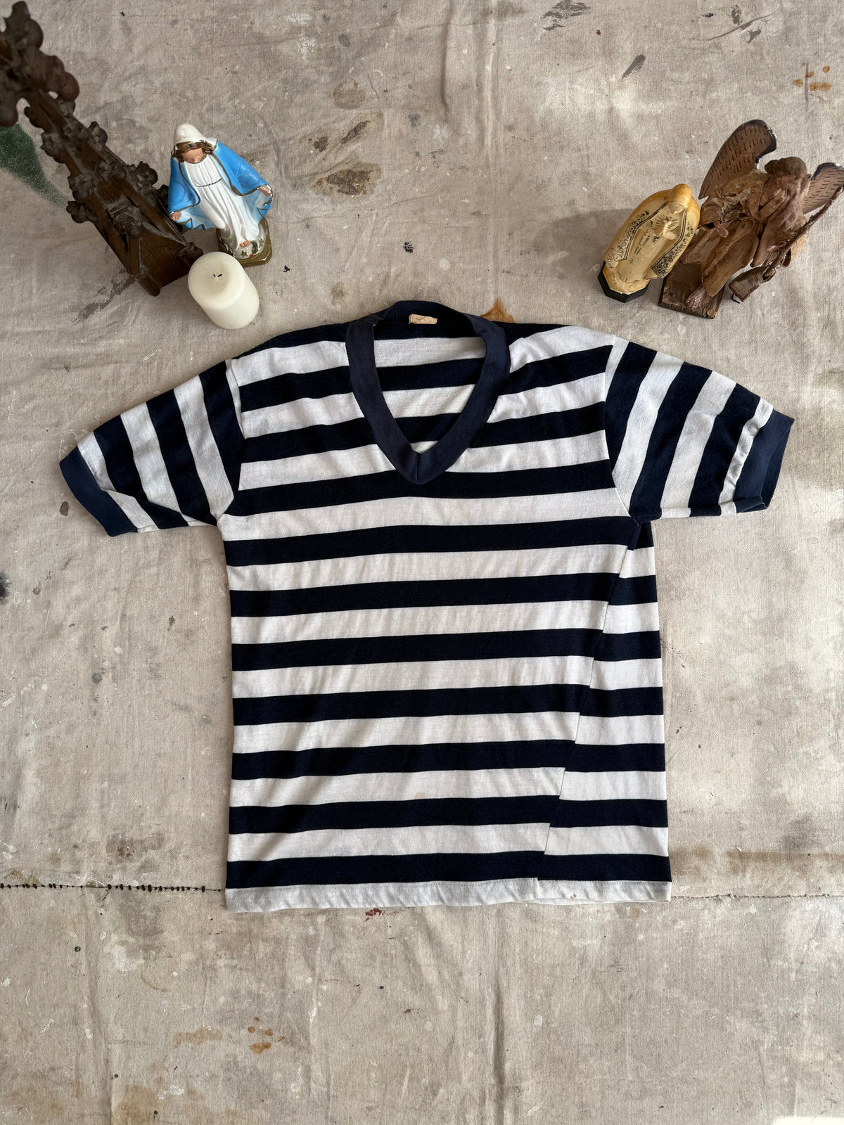 1970s Paper Thin Striped V-Neck