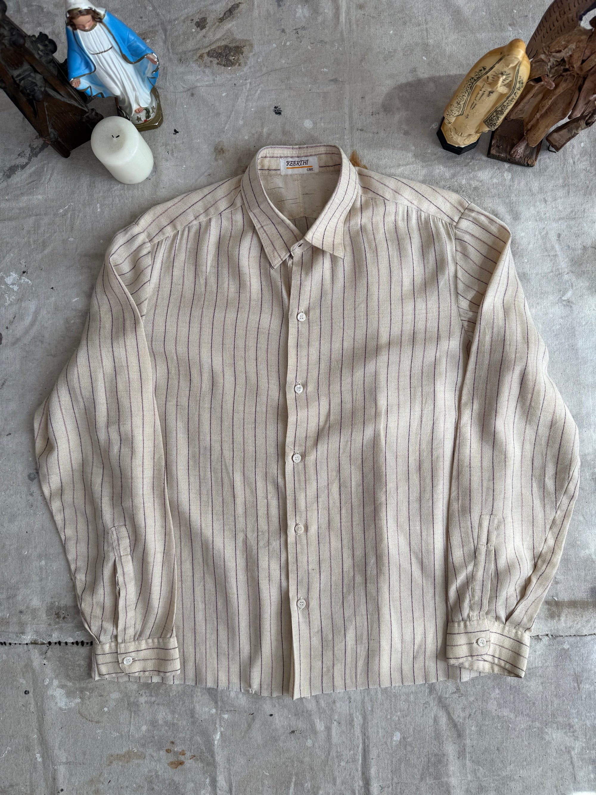 1980s Gauzy Striped Button Up