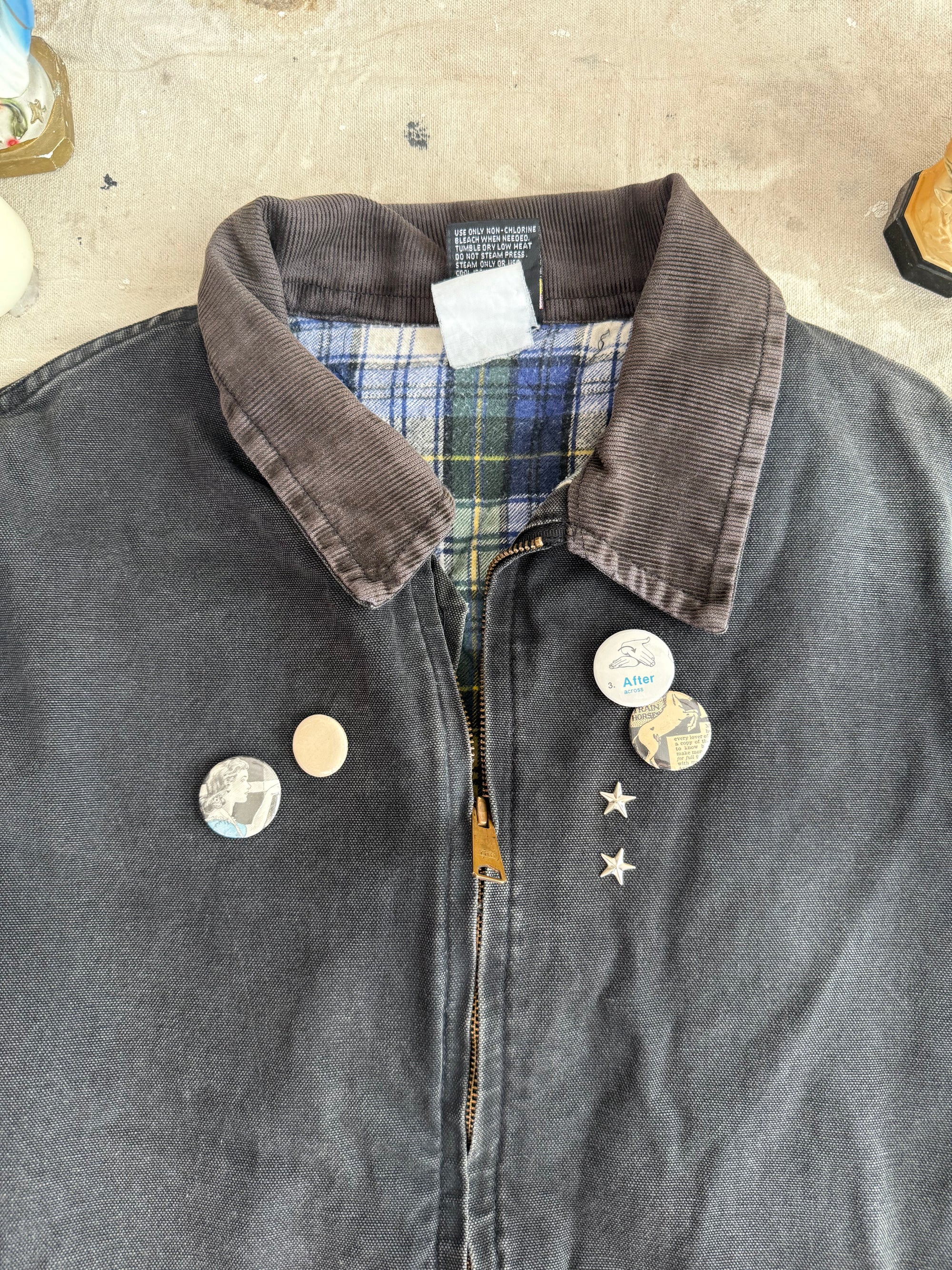 1990s Faded Black Work Jacket w/ Pins