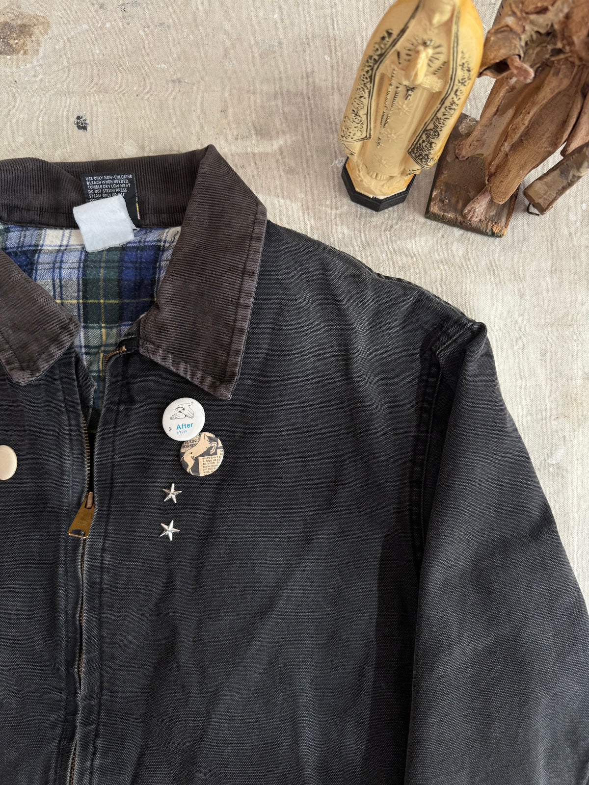 1990s Faded Black Work Jacket w/ Pins