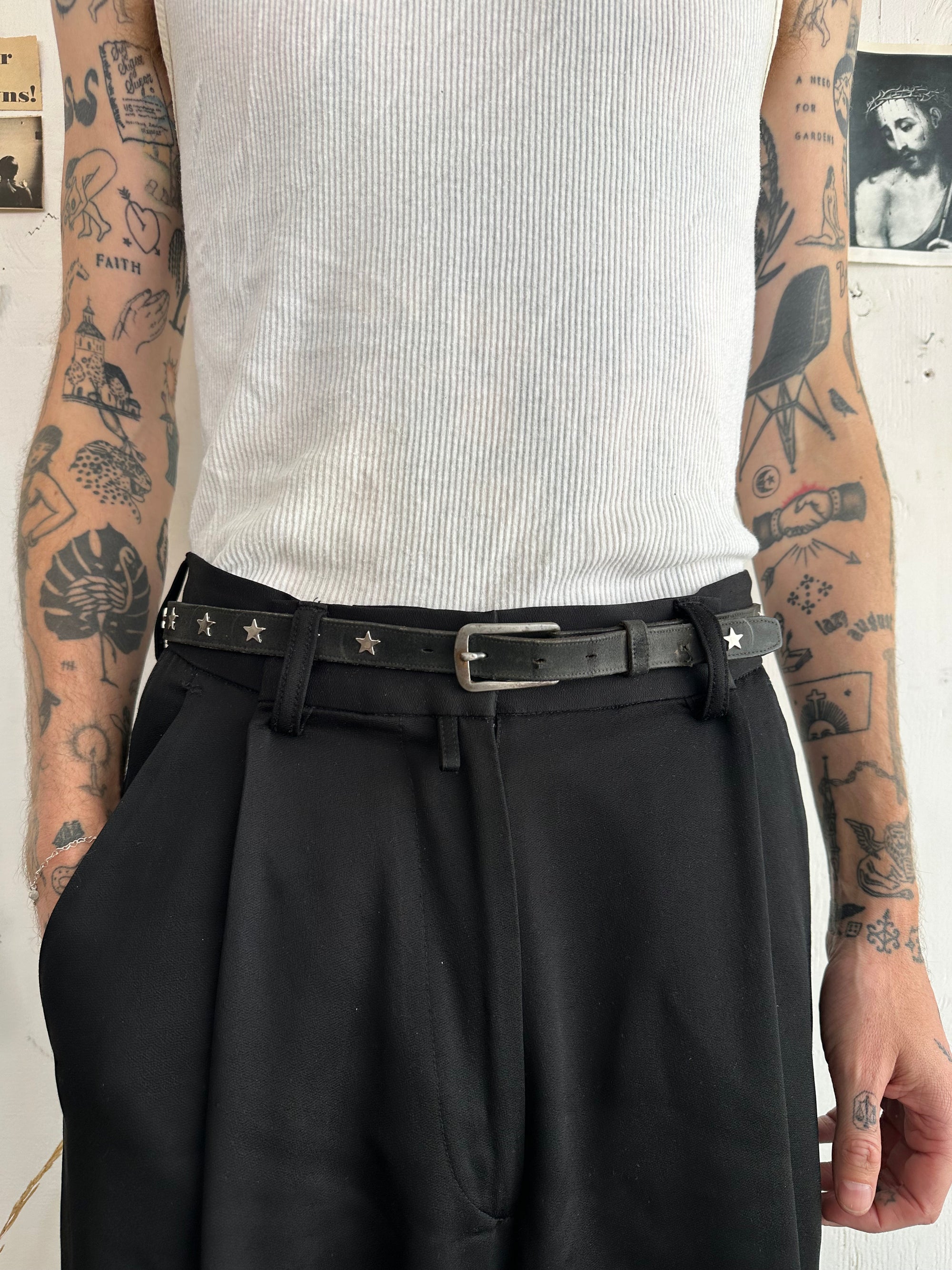 Star Studded Skinny Leather Belt
