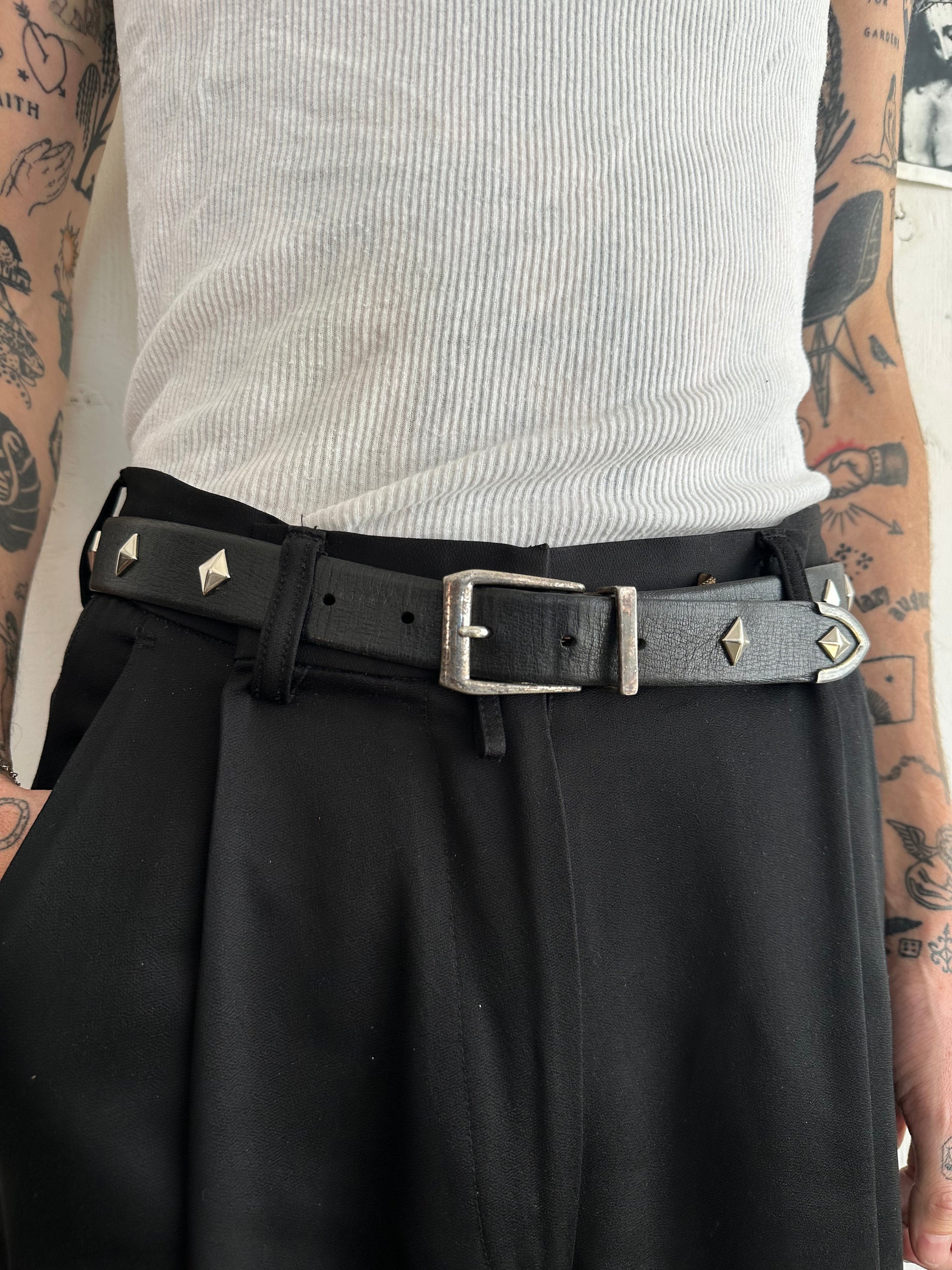 Vintage Western Leather Belt W/ Diamond Studs