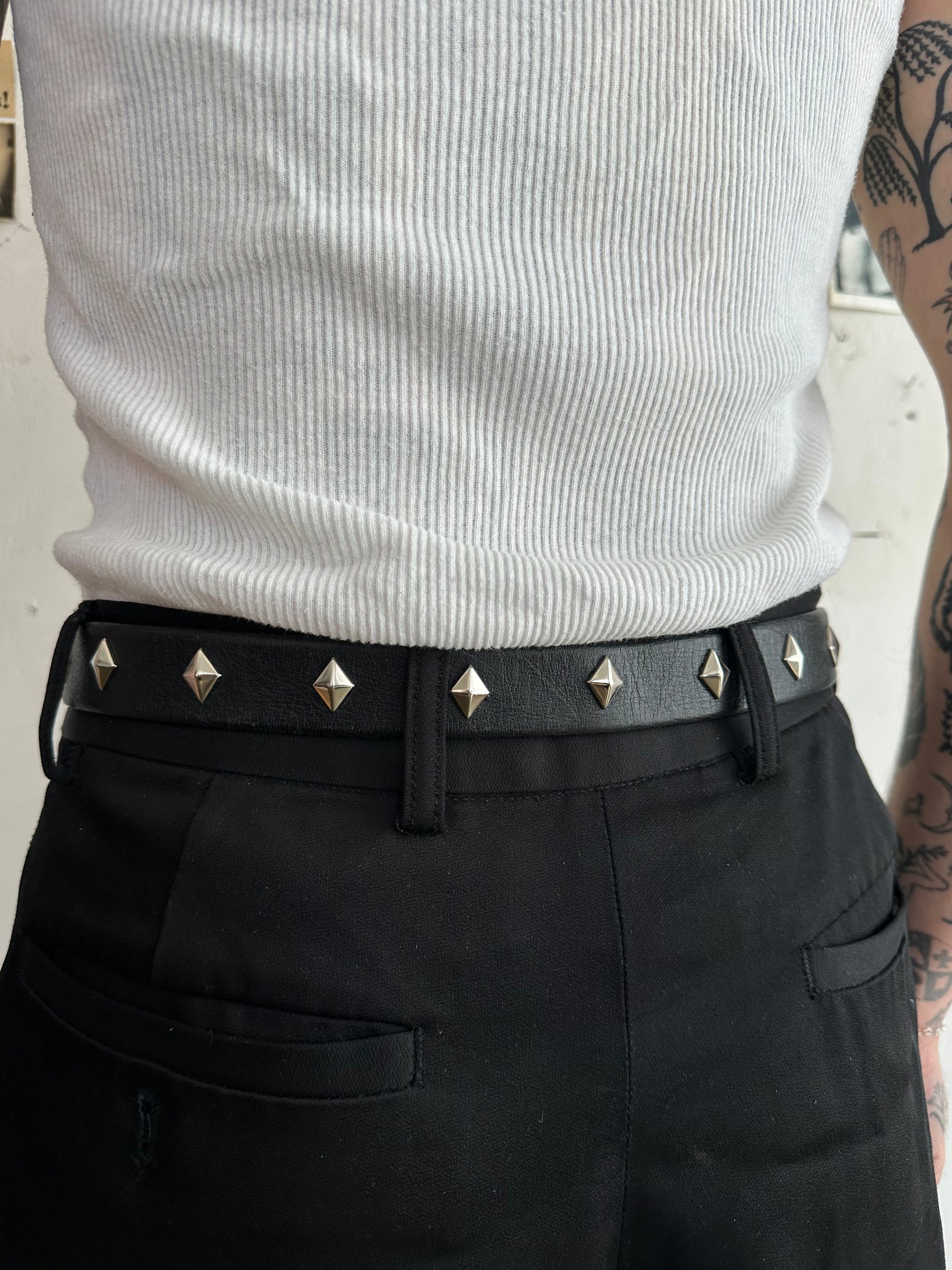 Vintage Western Leather Belt W/ Diamond Studs
