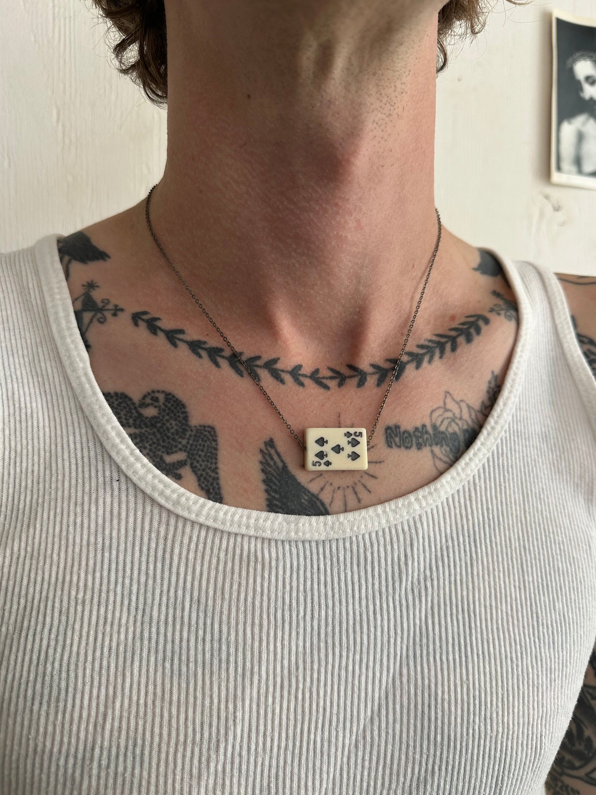 1950s Bakelite 5 of Clubs Playing Card Necklace