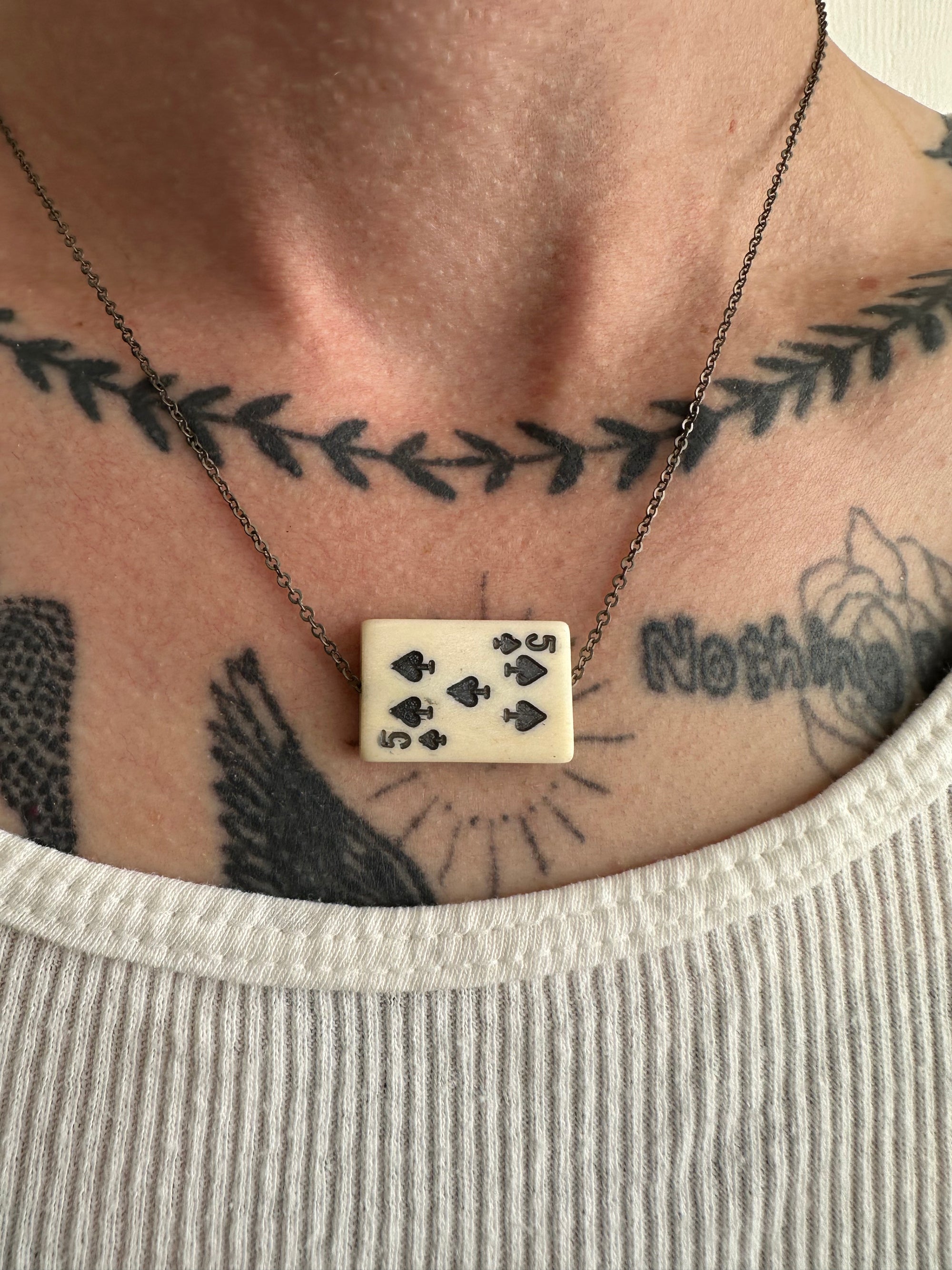 1950s Bakelite 5 of Clubs Playing Card Necklace