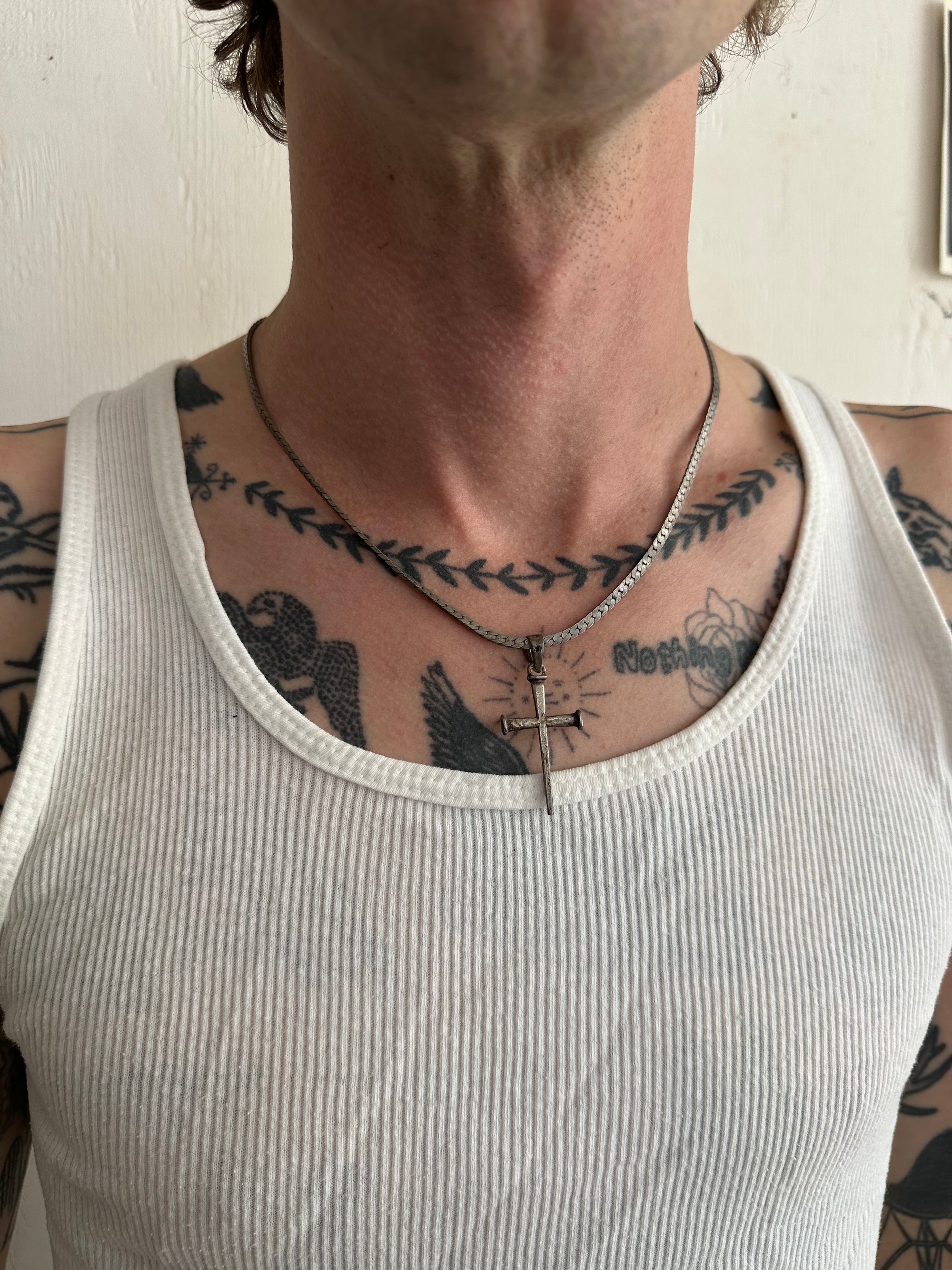 Vintage Heavy Sterling Silver Coffin Nail Necklace