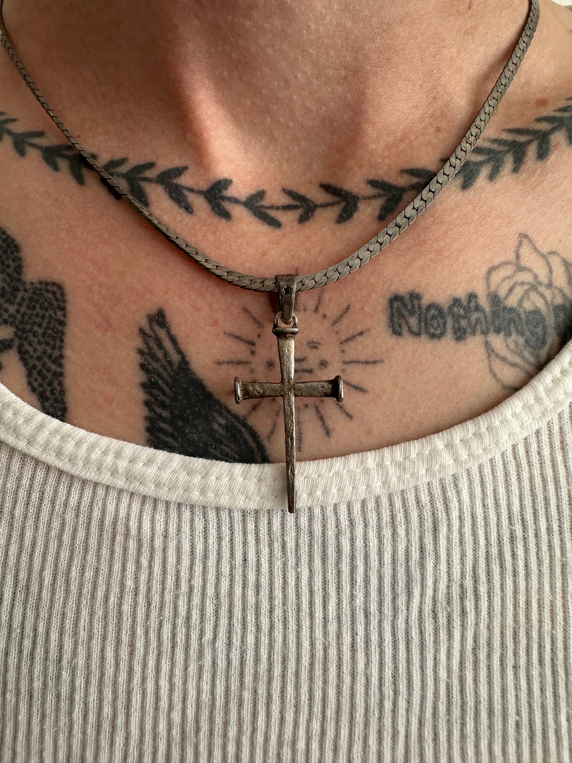 Vintage Heavy Sterling Silver Coffin Nail Necklace