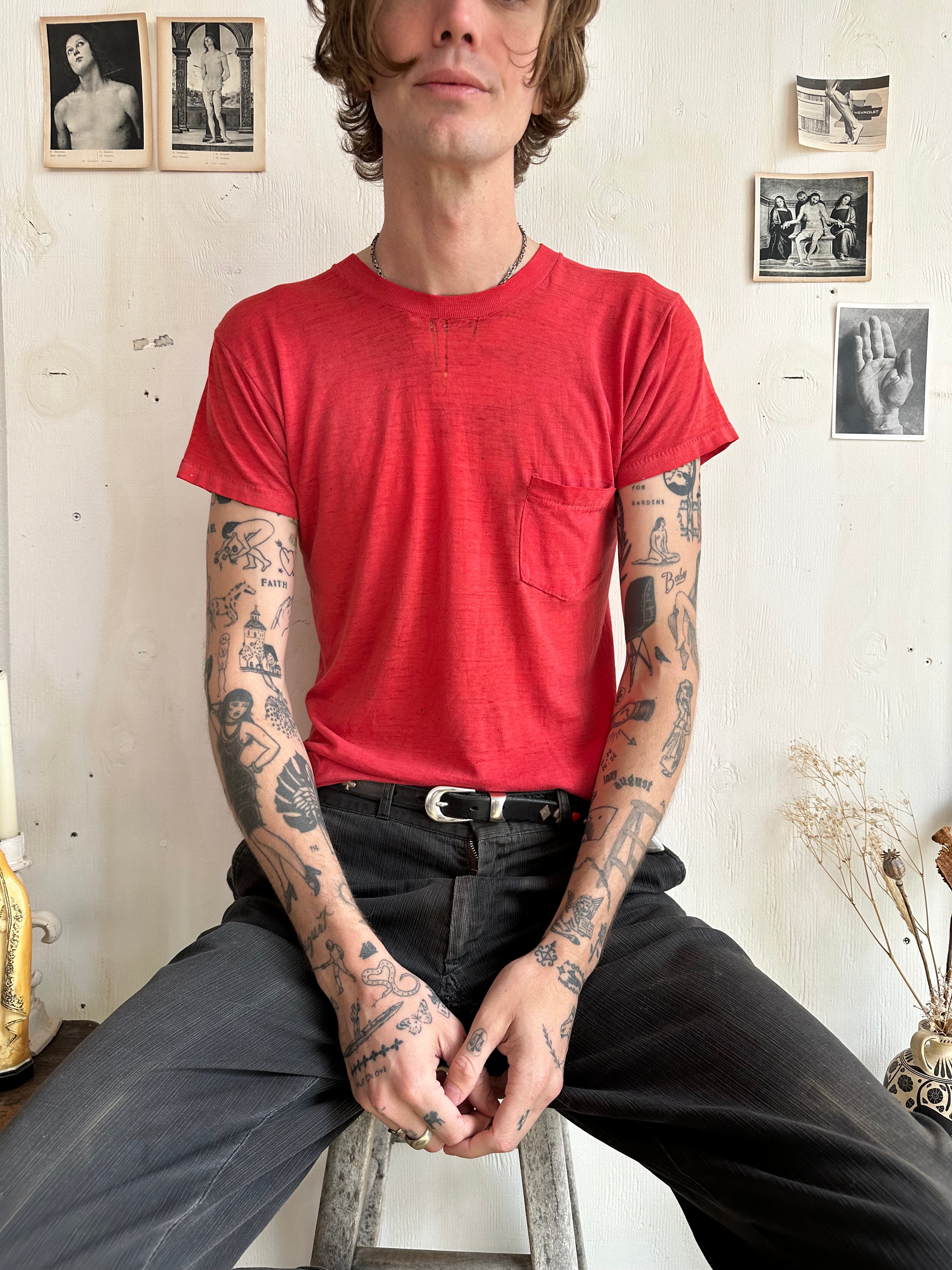 1970s Paper Thin Sunfaded Red Blank (S/M)