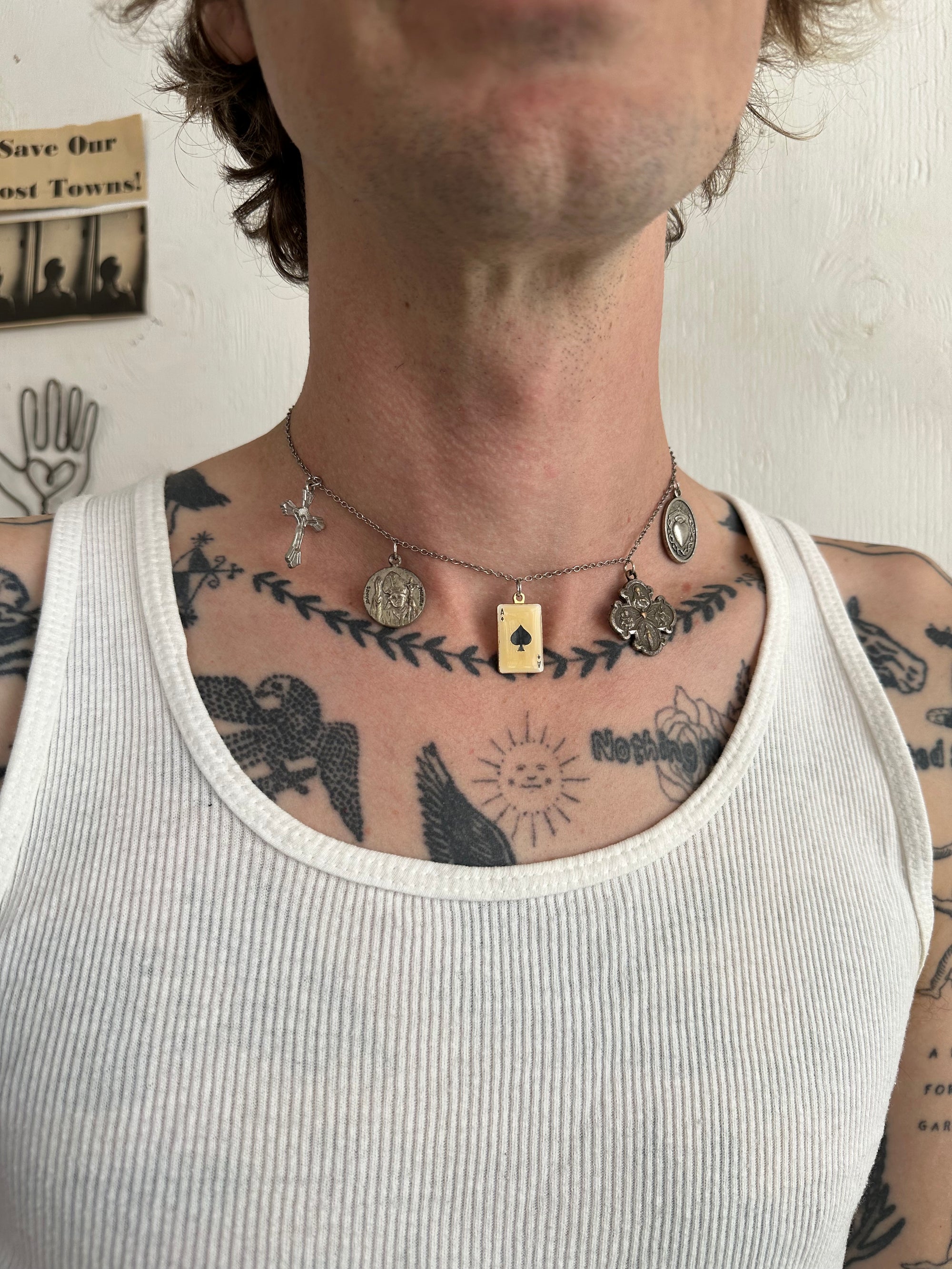 Vintage Ace Pendant Charm Choker