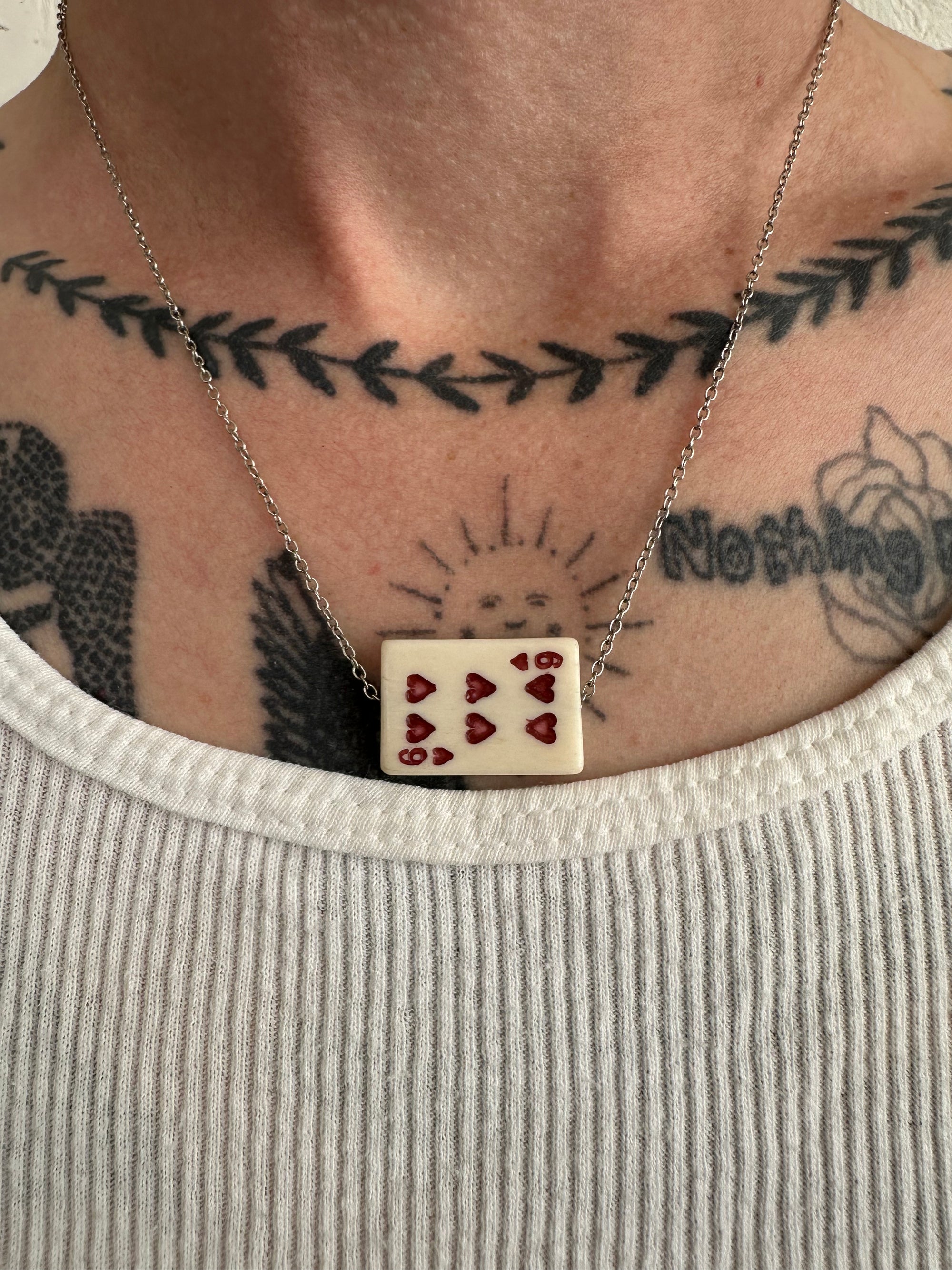 1950s Bakelite 6 of Hearts Playing Card Pendant Necklace