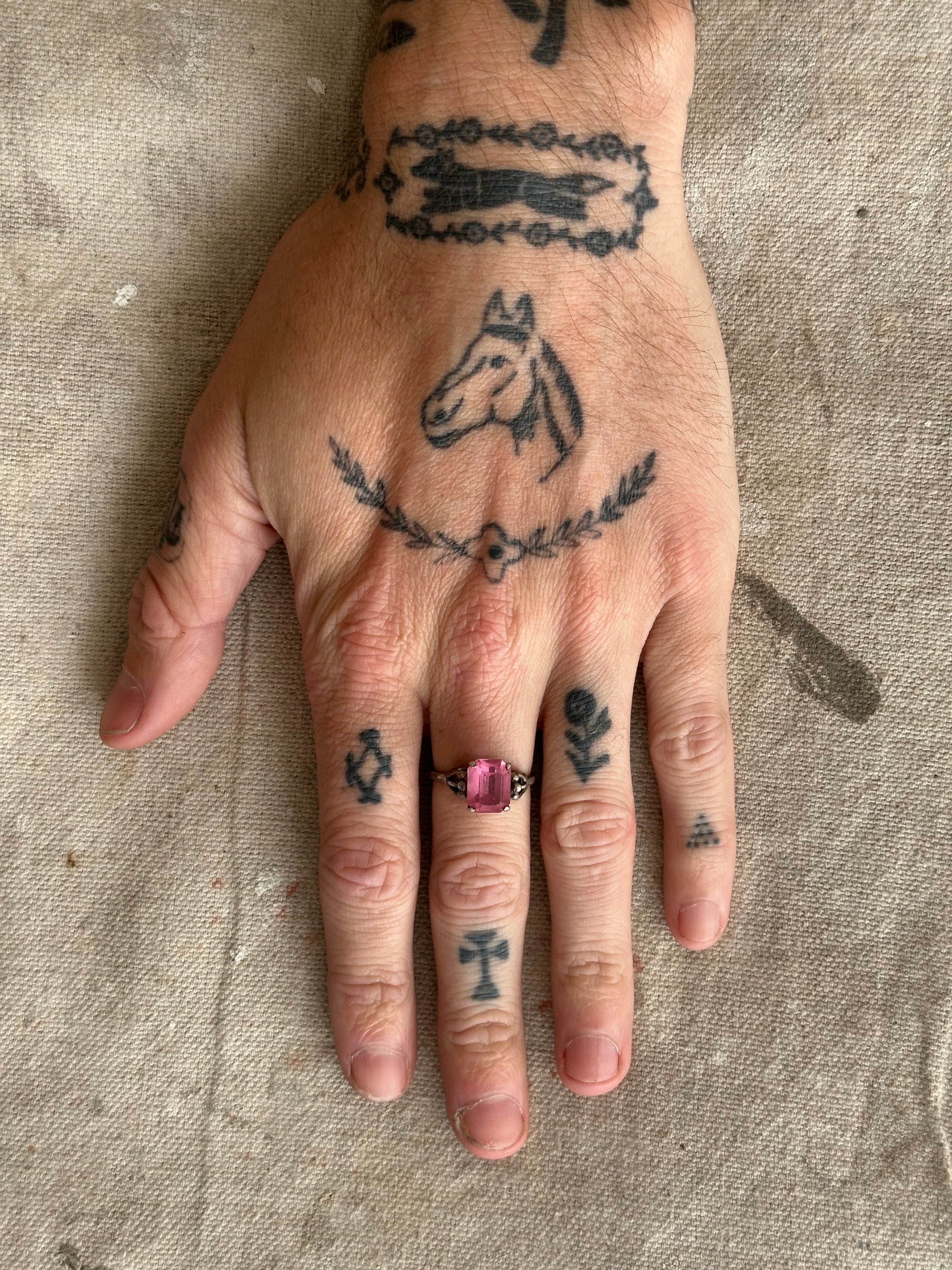 Vintage Sterling Silver Pink Jewel Ring