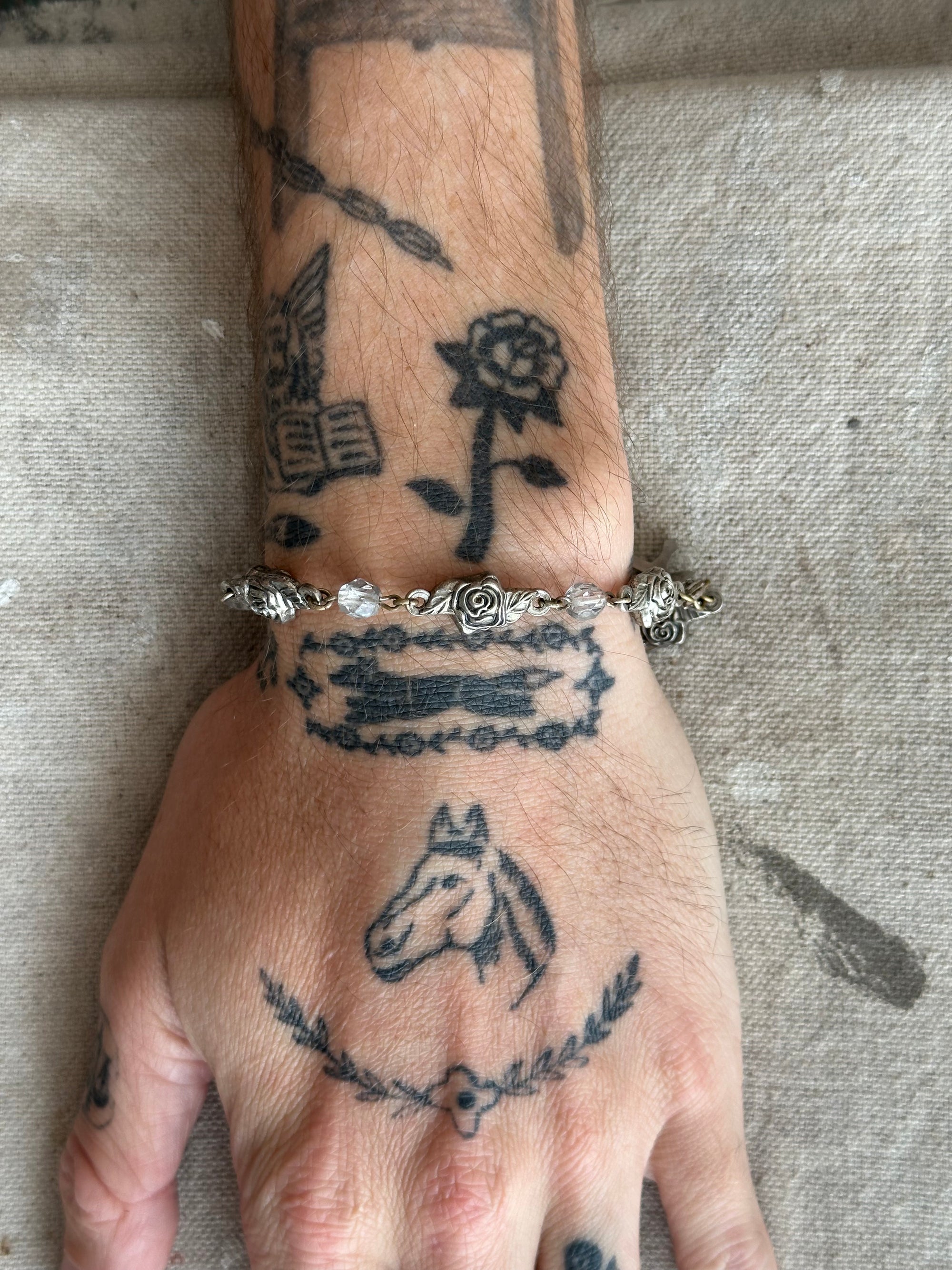 Vintage Cross and Roses Bracelet