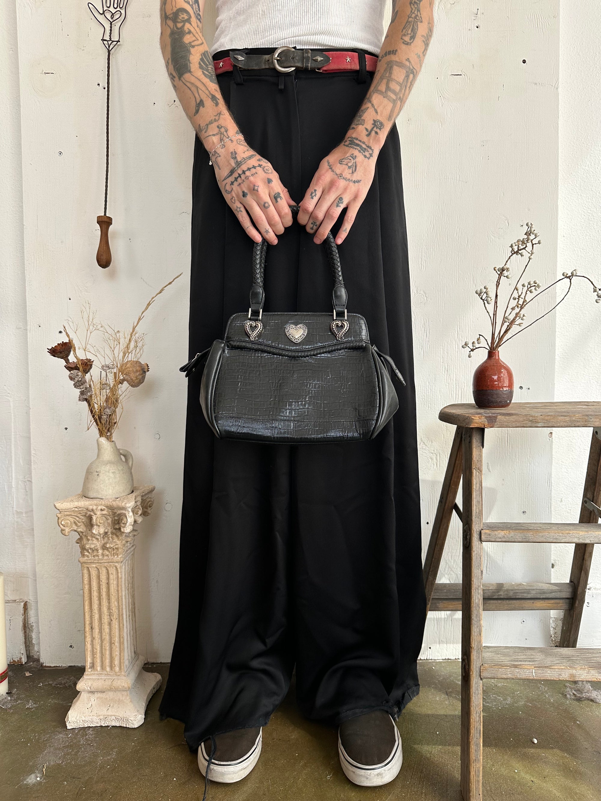 Vintage Leather Brighton Handbag W/ Hearts