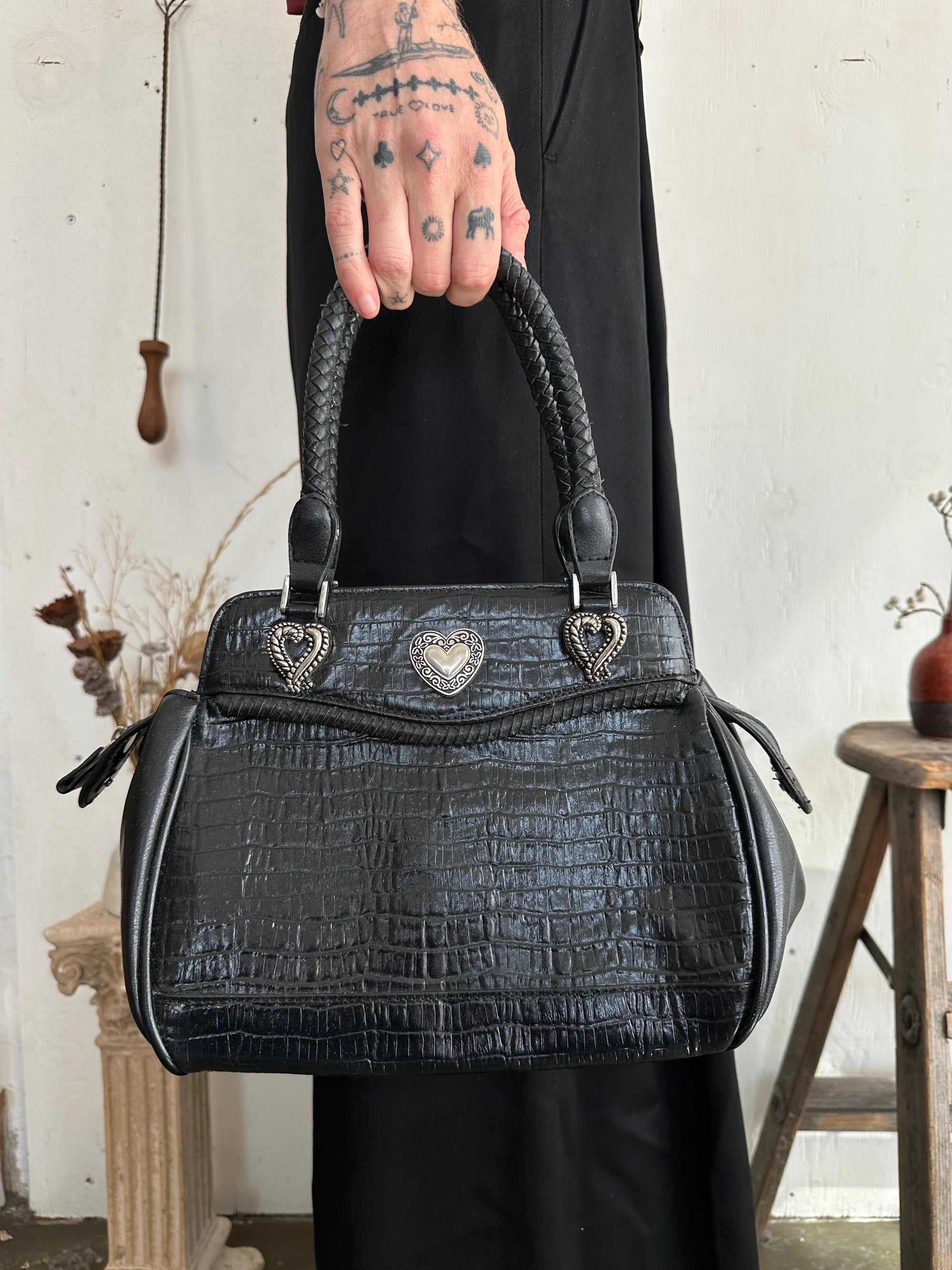 Vintage Leather Brighton Handbag W/ Hearts