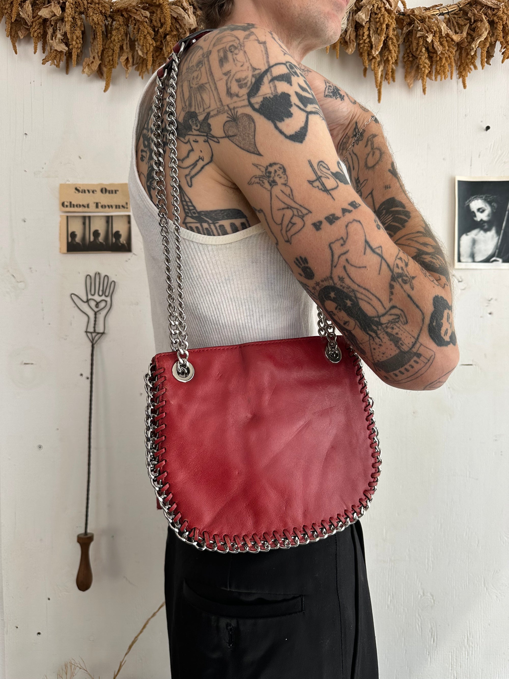 Vintage Red Leather MK Bag W/ Heavy Chain