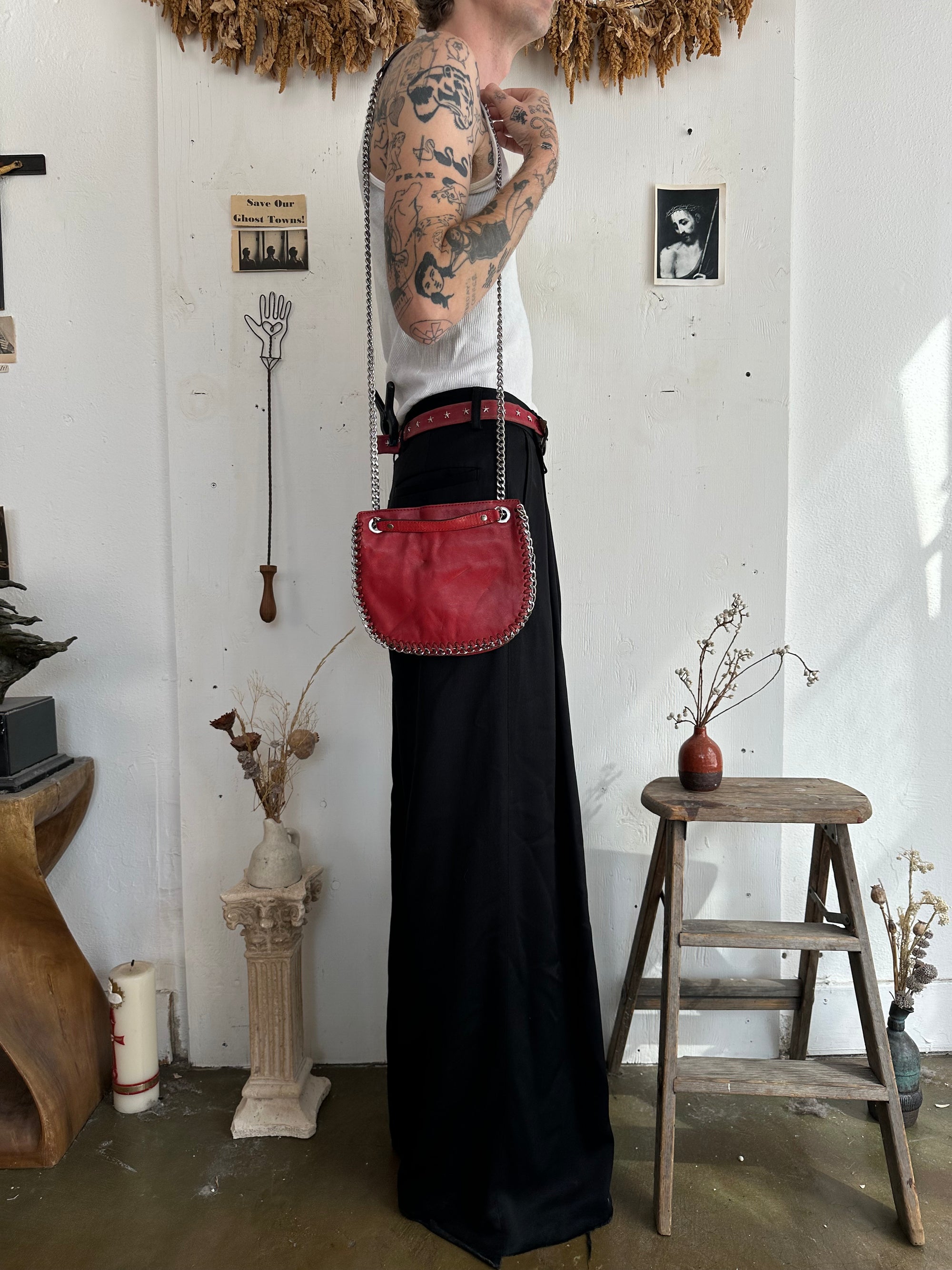 Vintage Red Leather MK Bag W/ Heavy Chain