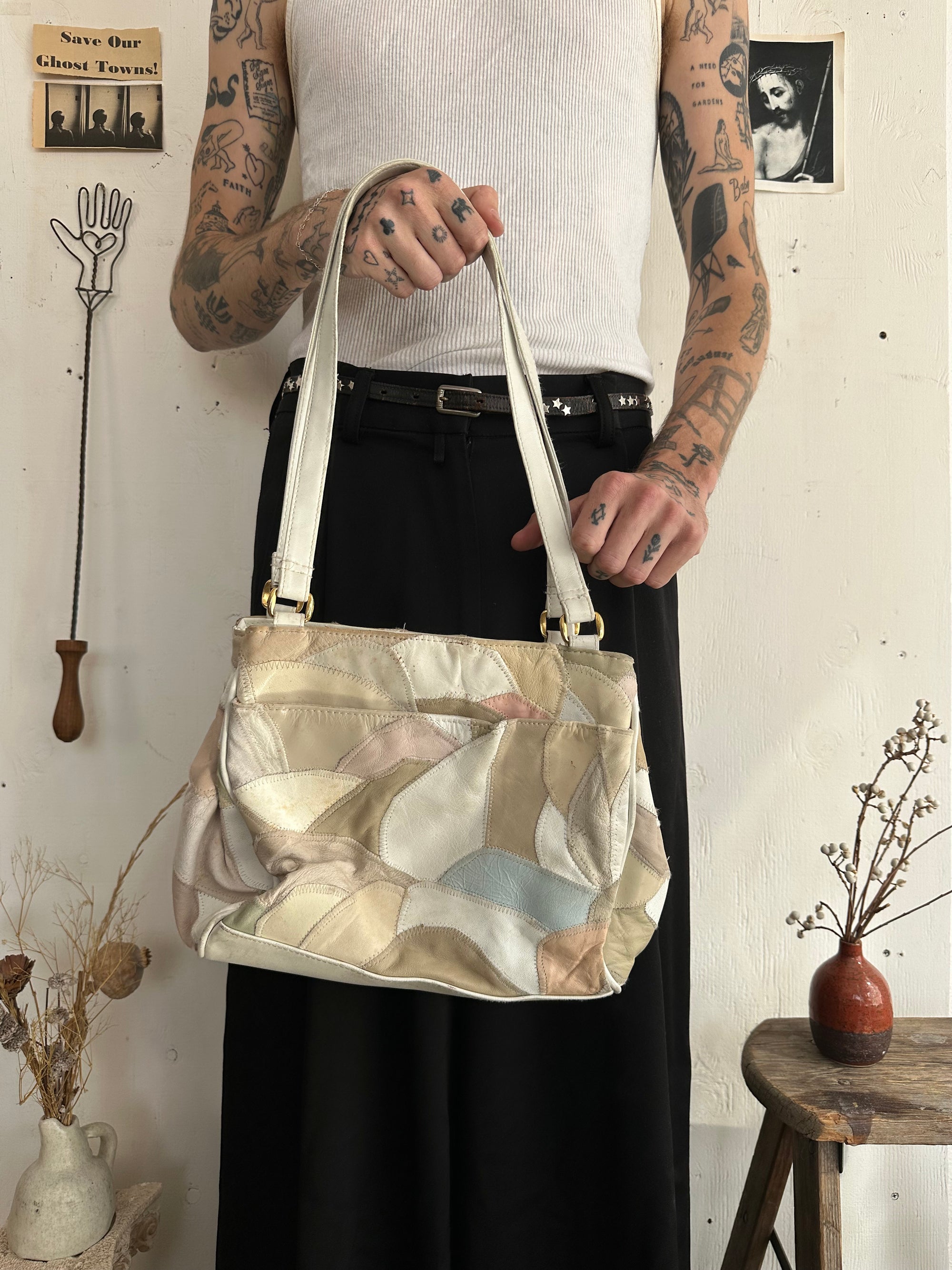 1980s Thrashed Patchwork Leather Bag