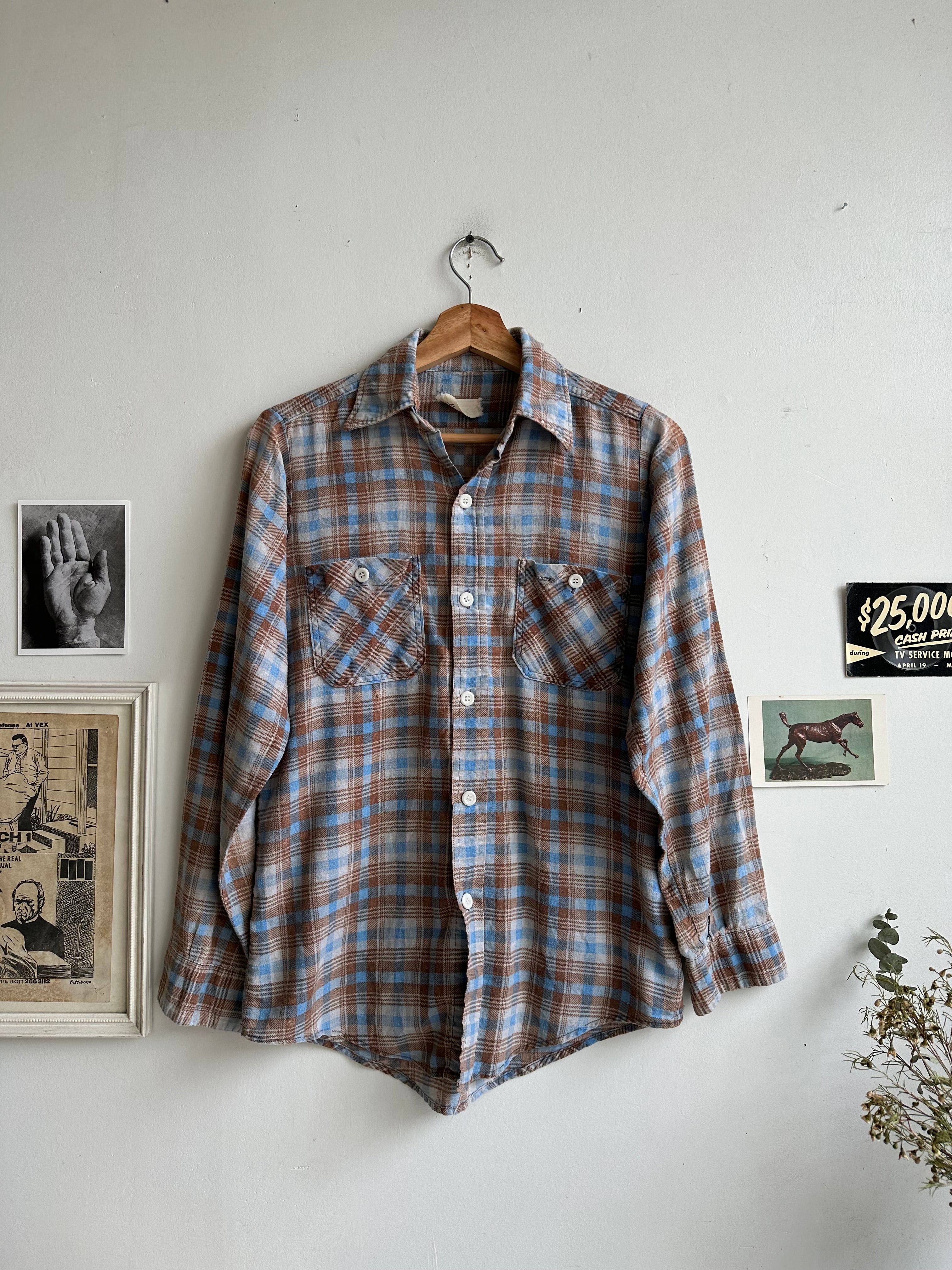 1970s Faded Cotton Flannel Shirt (M)