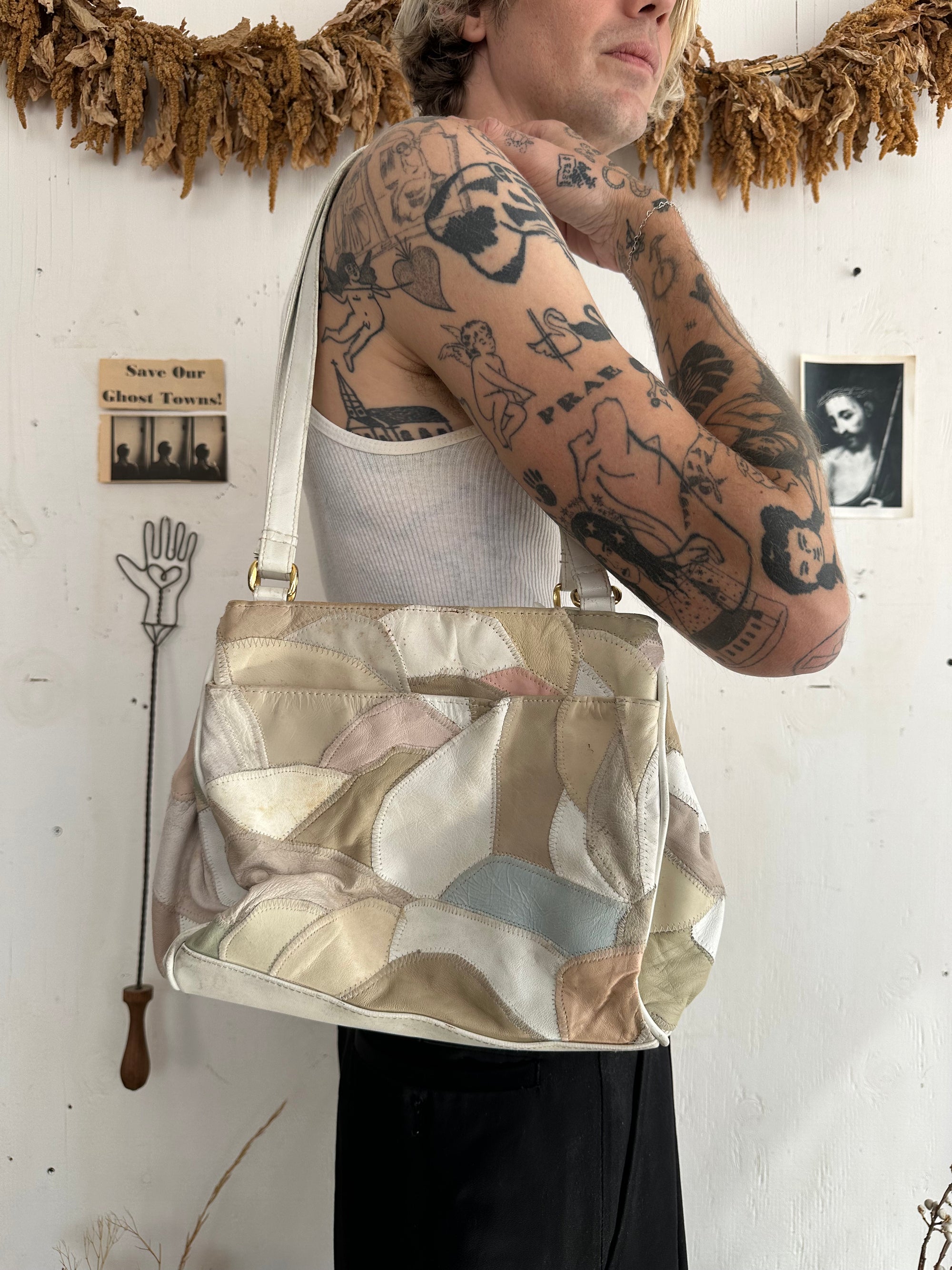 1980s Thrashed Patchwork Leather Bag