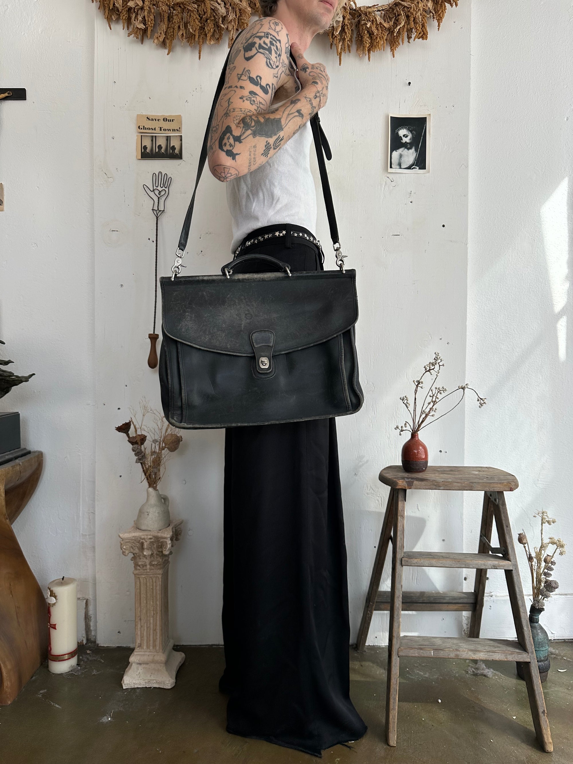 Vintage Black Leather Briefcase