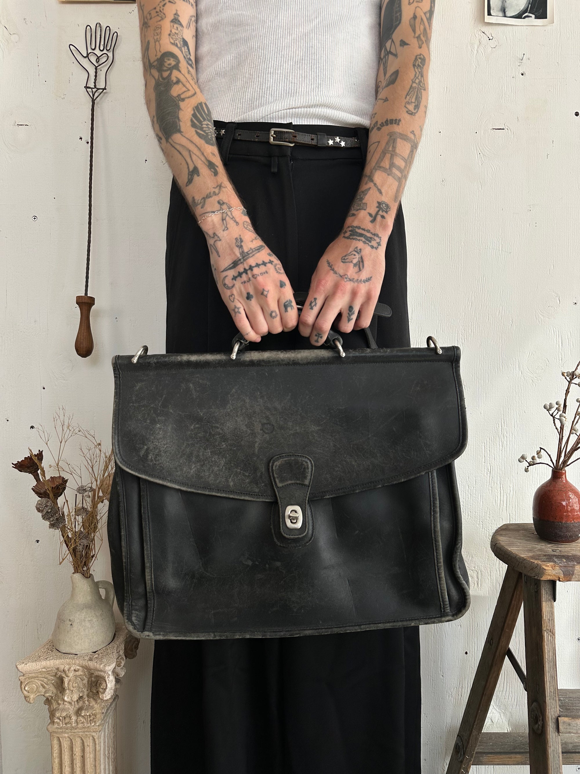 Vintage Black Leather Briefcase